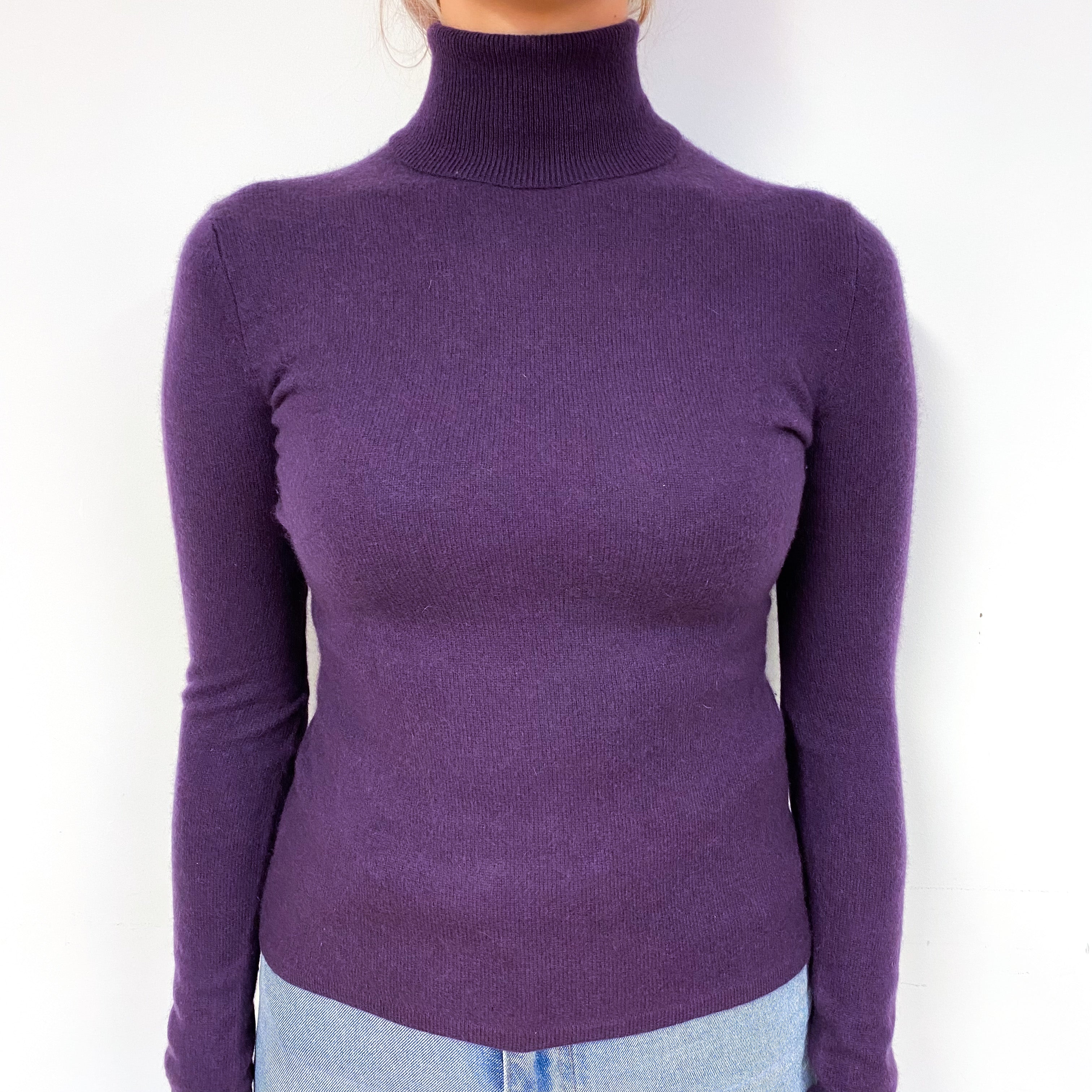 Grape Purple Cashmere Polo Neck Jumper Small