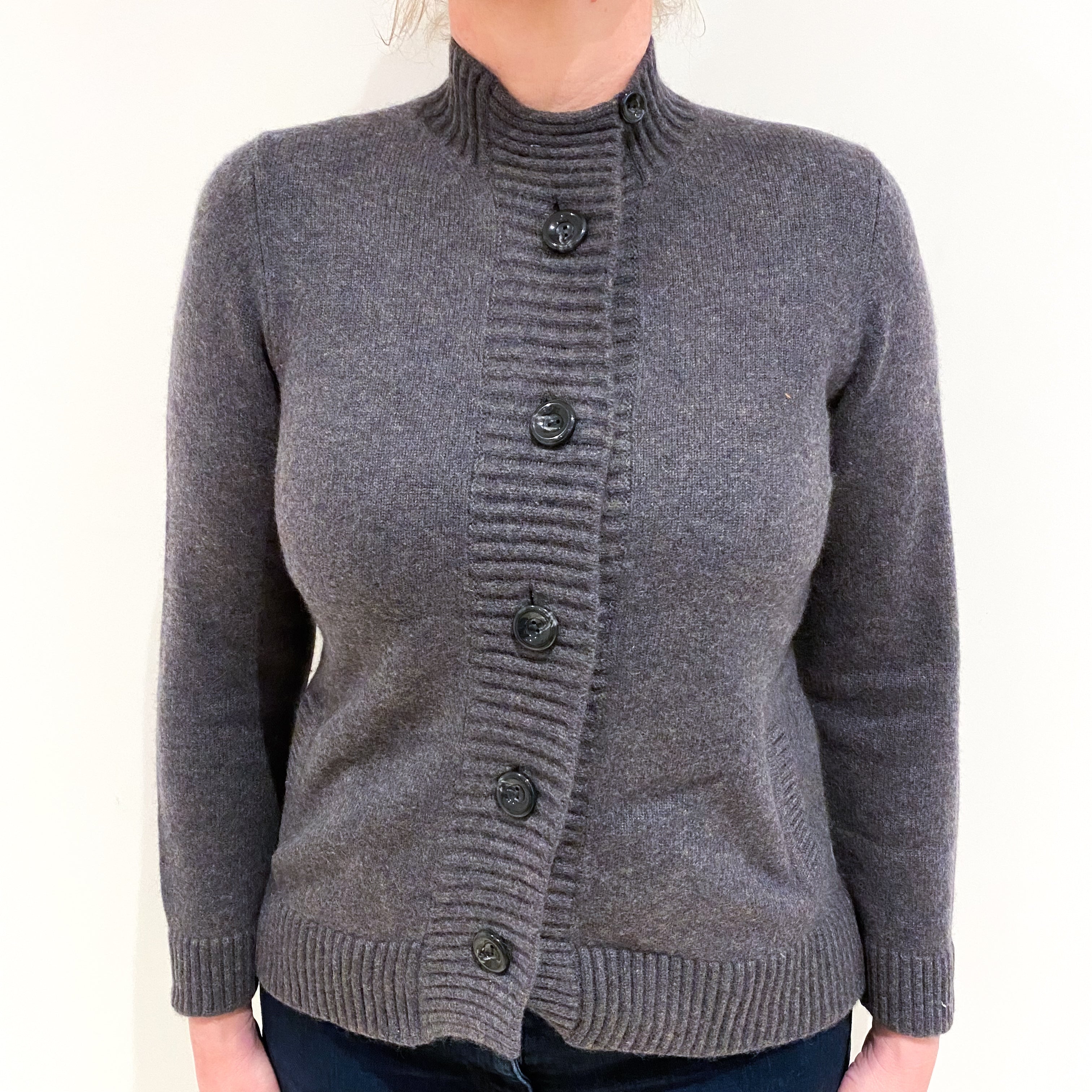 Slate Grey Cashmere Turtle Neck Cardigan Large