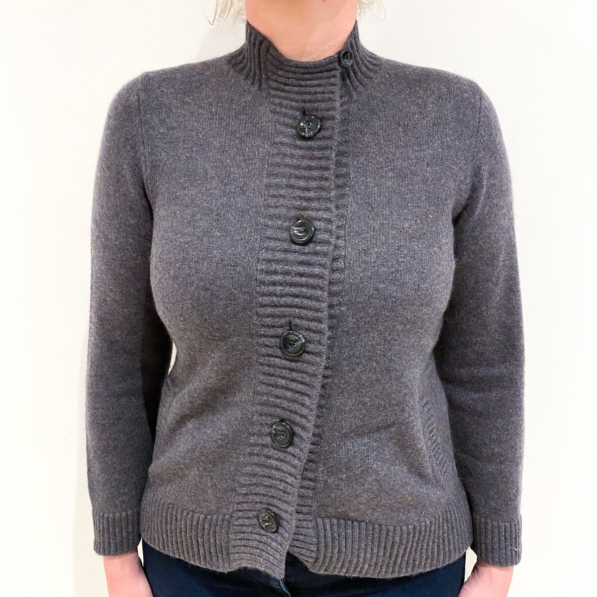 Slate Grey Cashmere Turtle Neck Cardigan Large