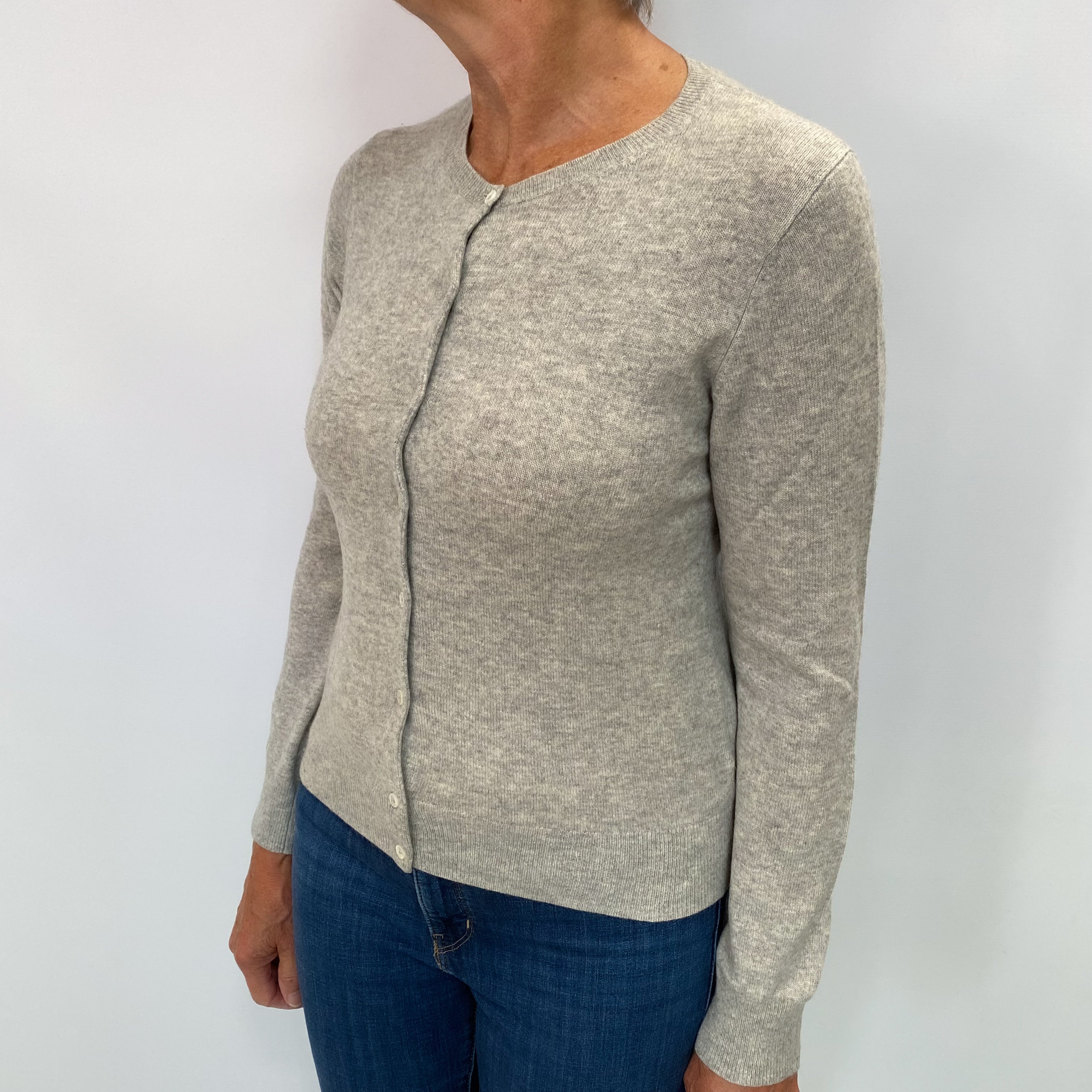 Ash Grey Cashmere Crew Neck Cardigan Medium