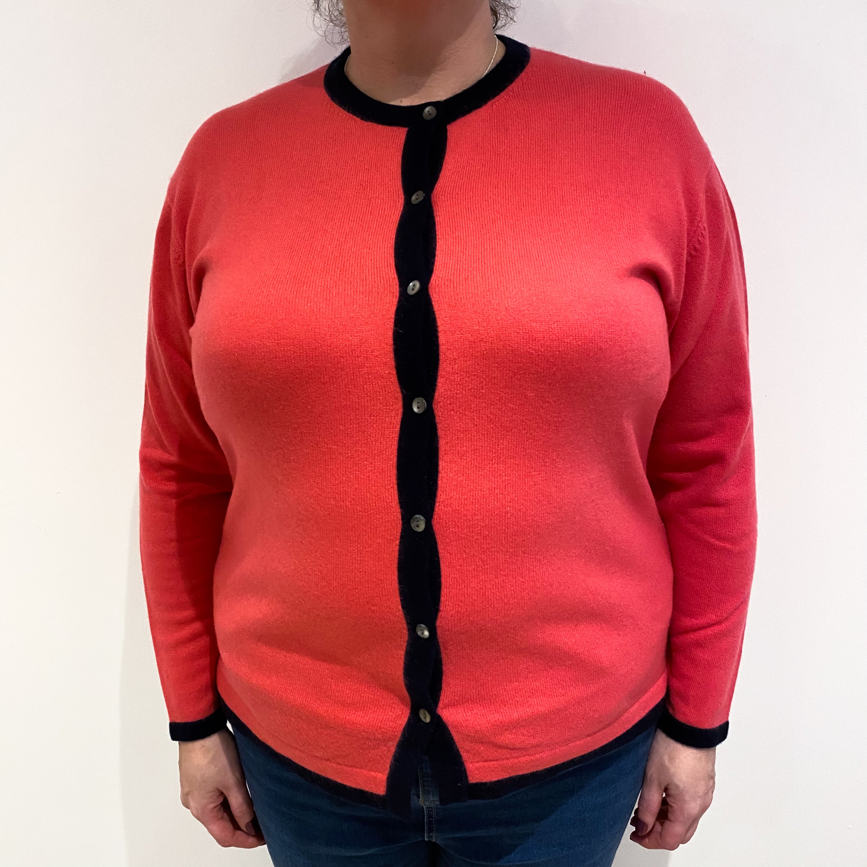 Cranberry Pink Cashmere Crew Neck Cardigan Extra Large