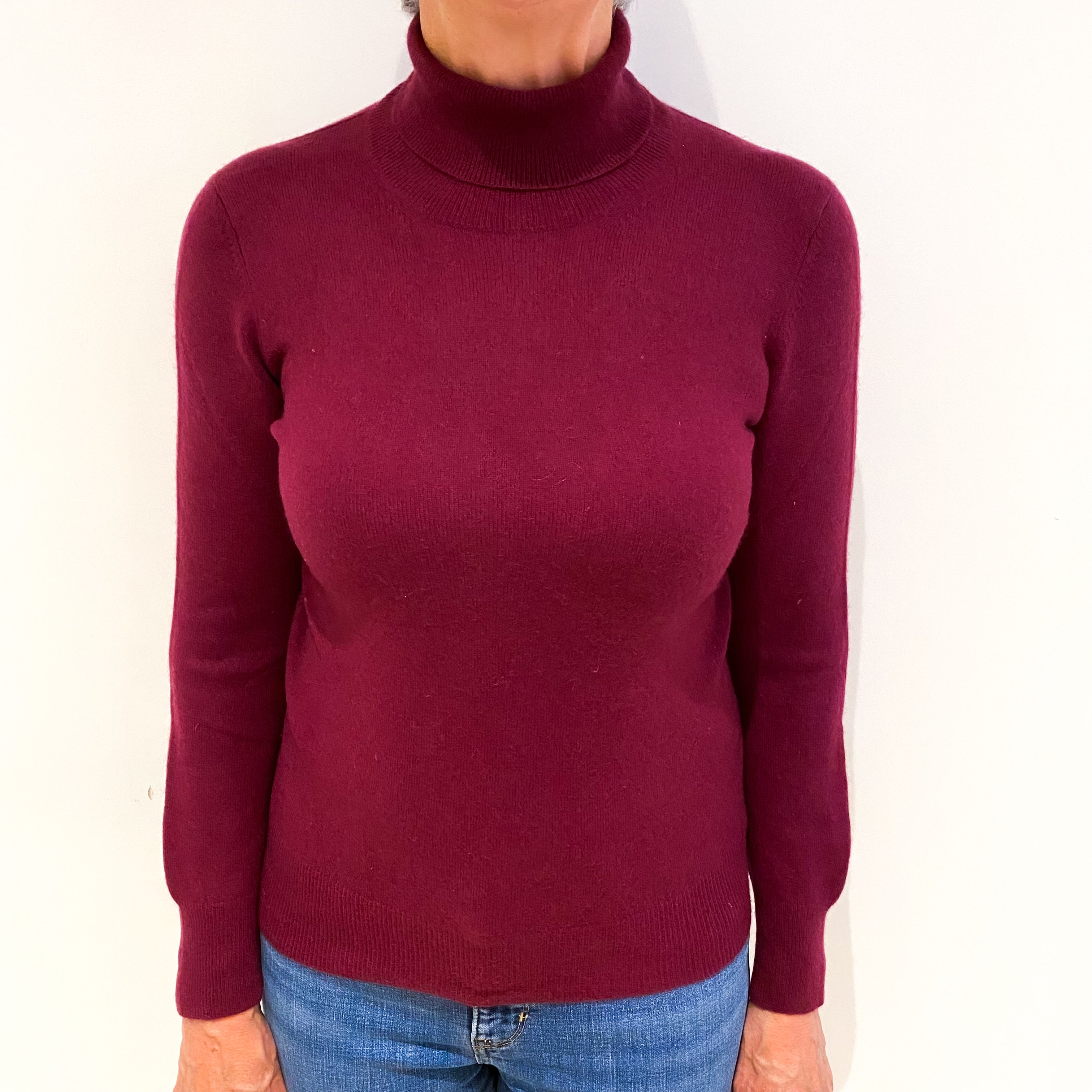 Mulberry Red Cashmere Polo Neck Jumper Medium