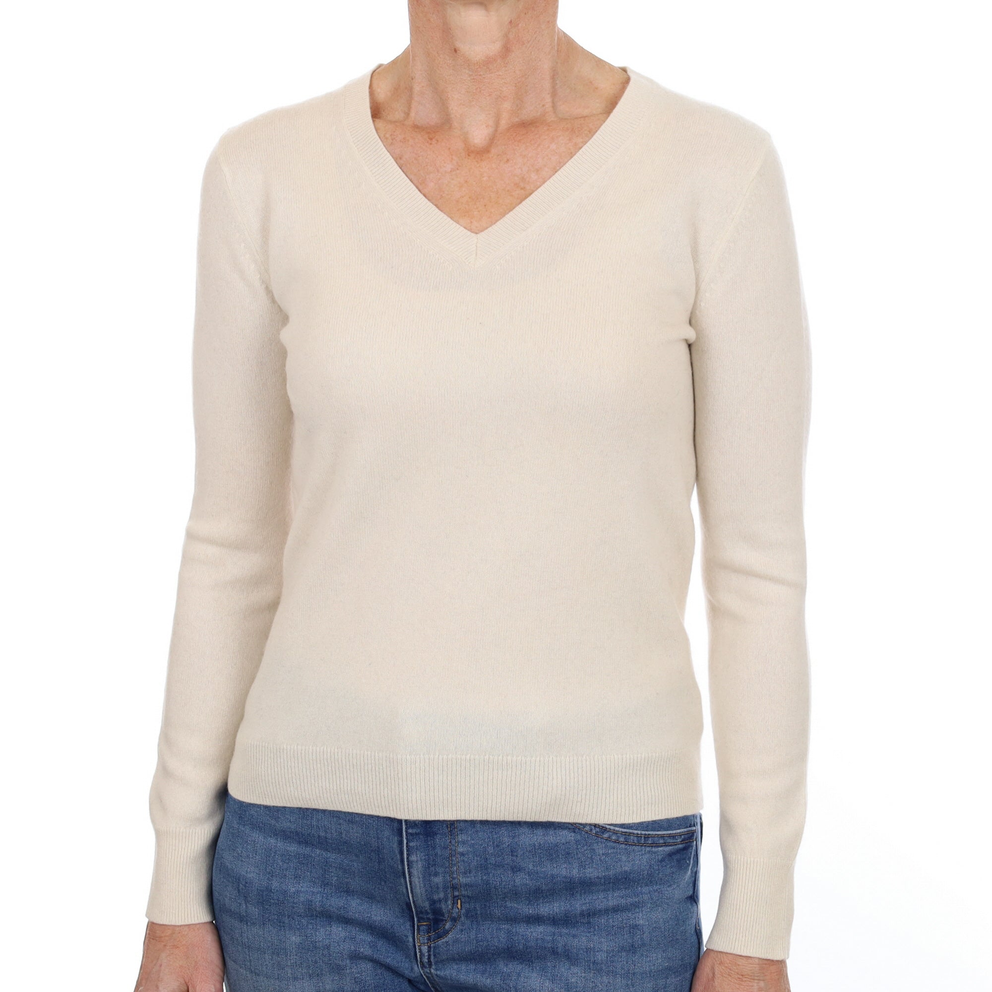 Cream Cashmere V Neck Jumper Small