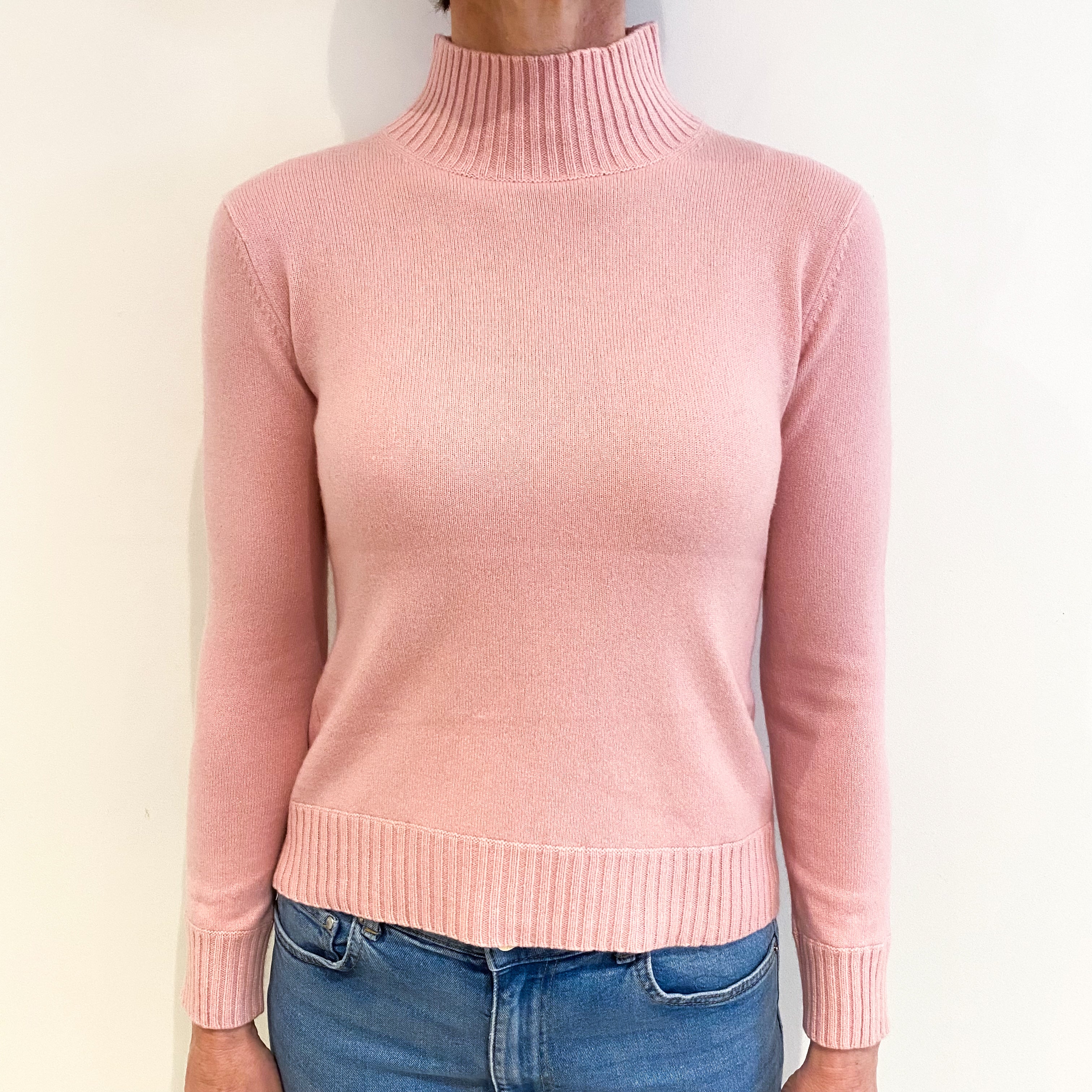 Carnation Pink Cashmere Turtle Neck Jumper Small