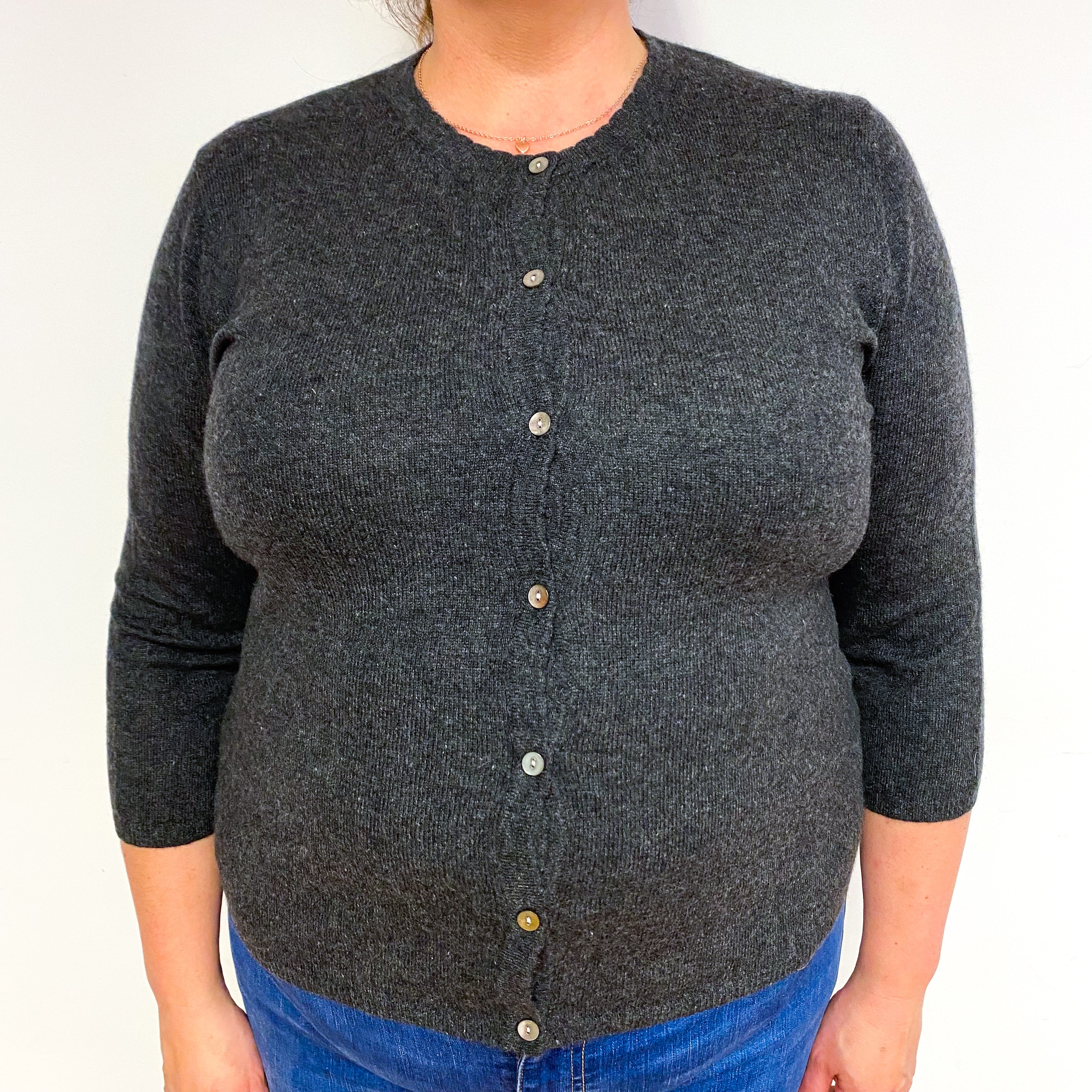 Slate Grey 3/4 Sleeve Cashmere Crew Neck Cardigan Extra Large