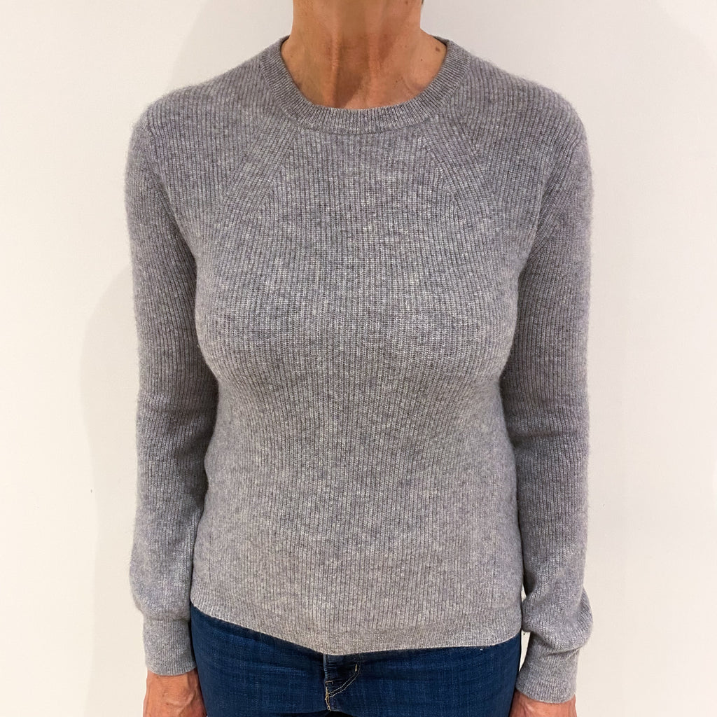 Smoke Grey Ribbed Heavy Knit Cashmere Crew Neck Jumper Medium