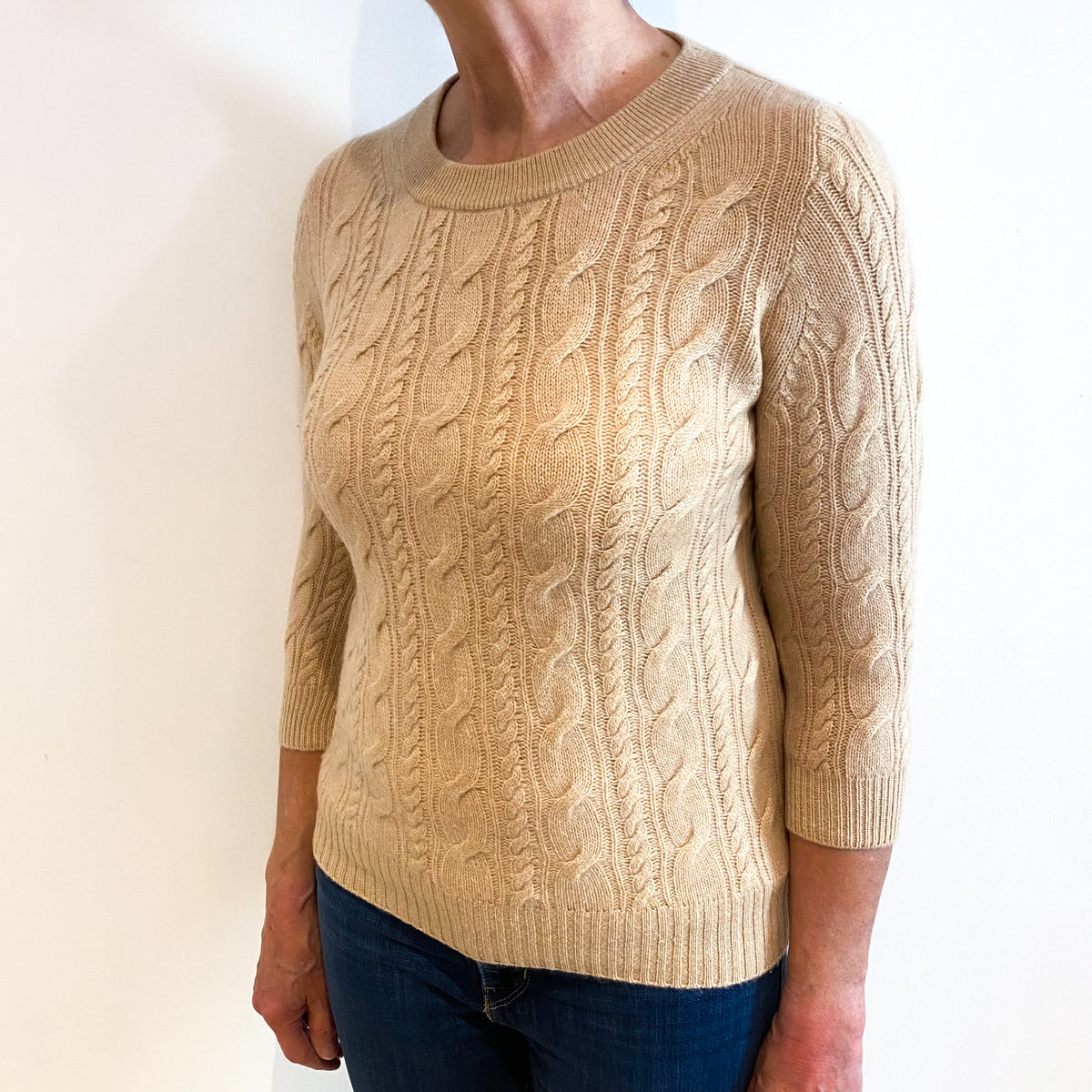 Sand Beige Cashmere Crew Neck Jumper Medium