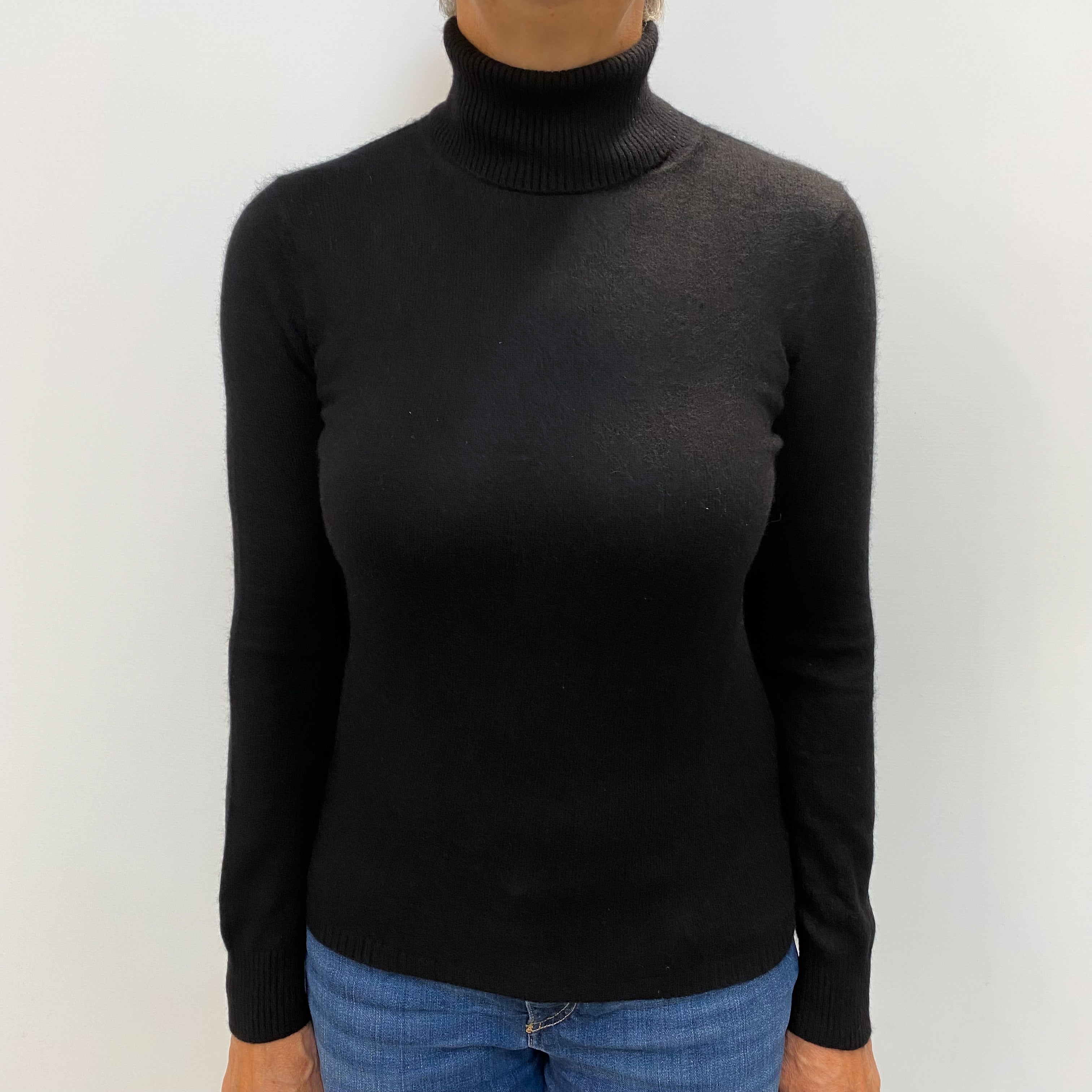 Black Cashmere Polo Neck Jumper Medium
