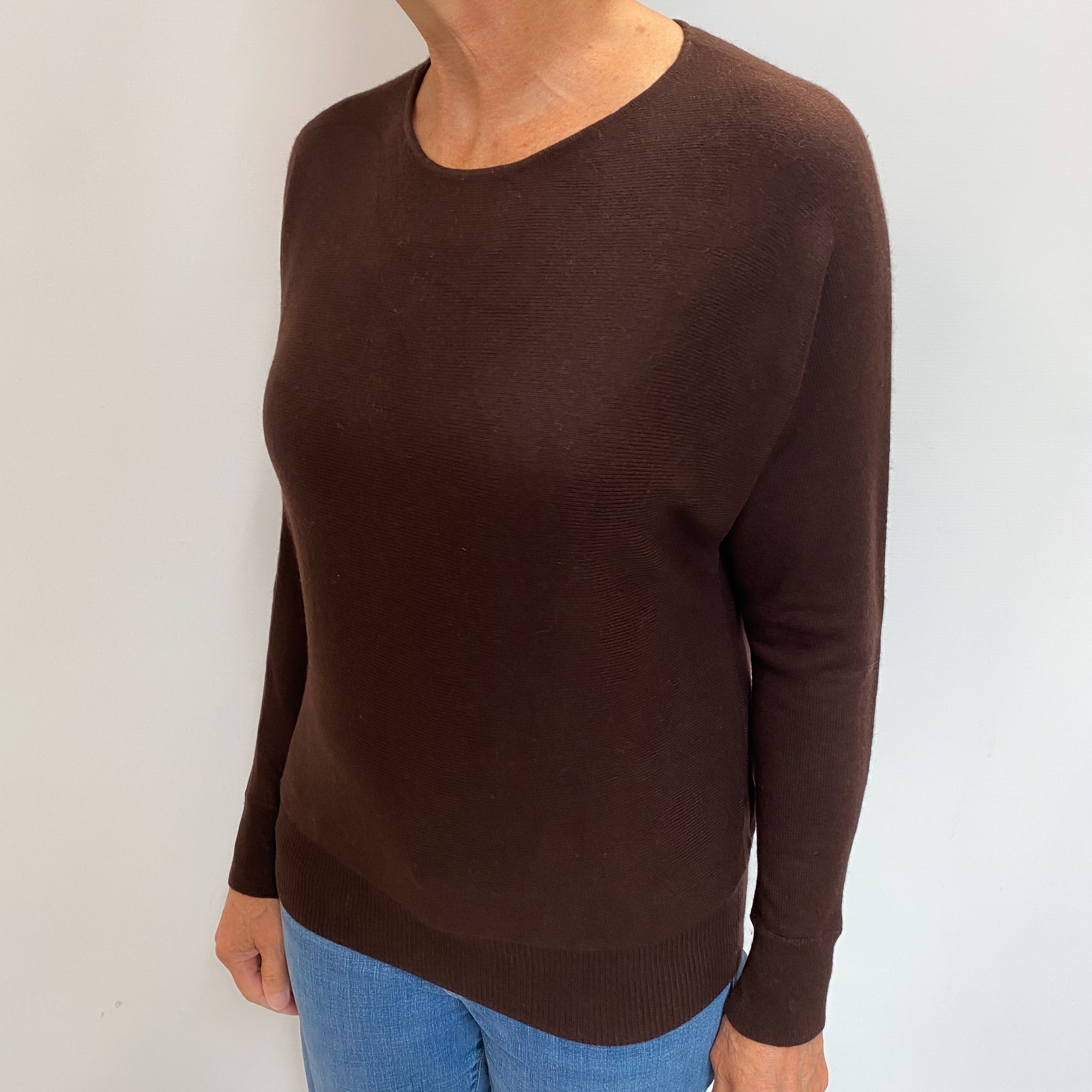 Dark Chocolate Brown Cashmere Crew Neck Jumper Medium