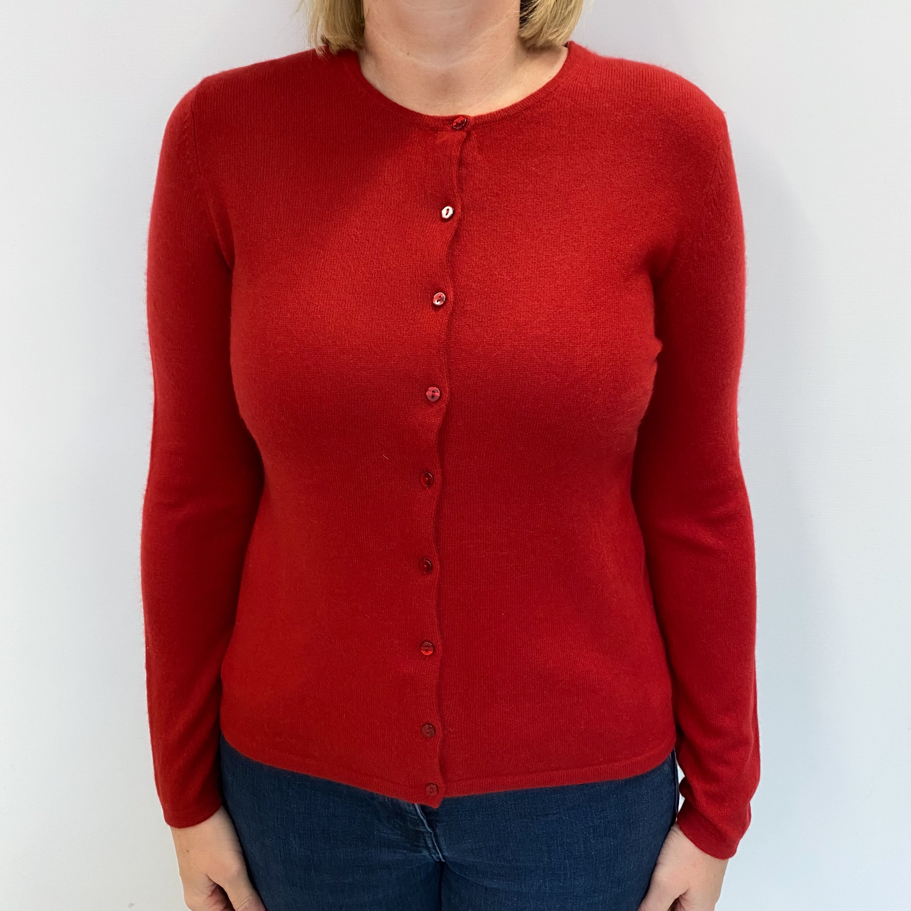 Tomato Red Cashmere Crew Neck Cardigan Large