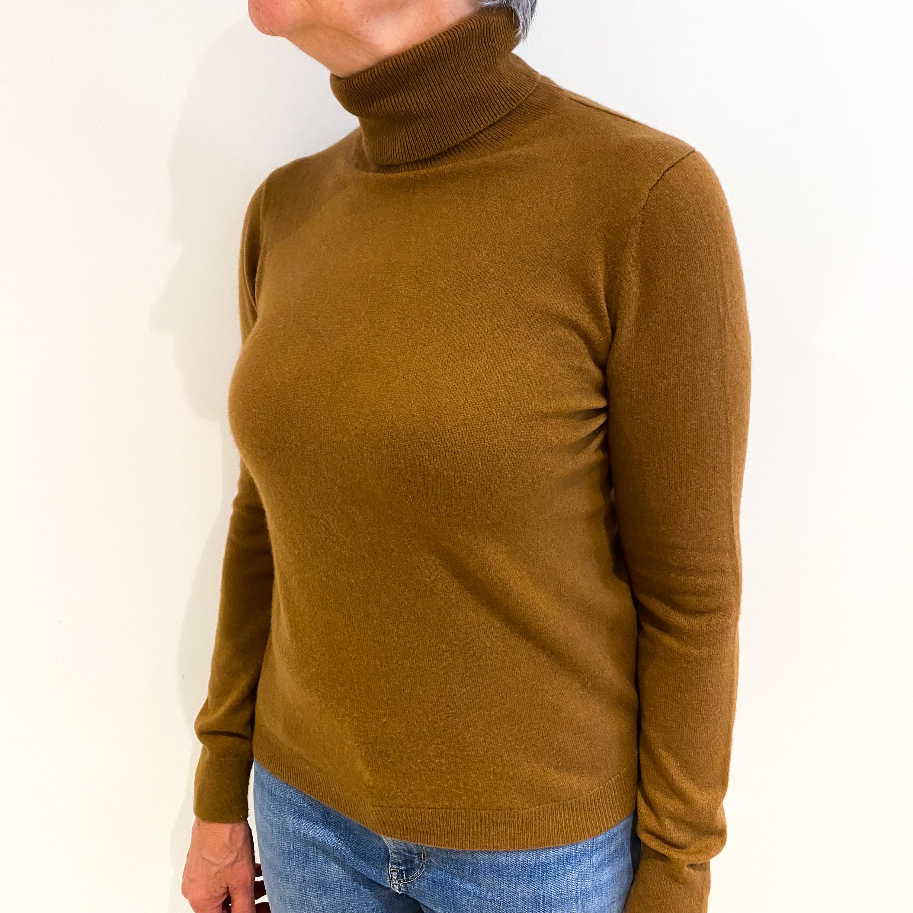 Cinnamon Brown Cashmere Polo Neck Jumper Medium