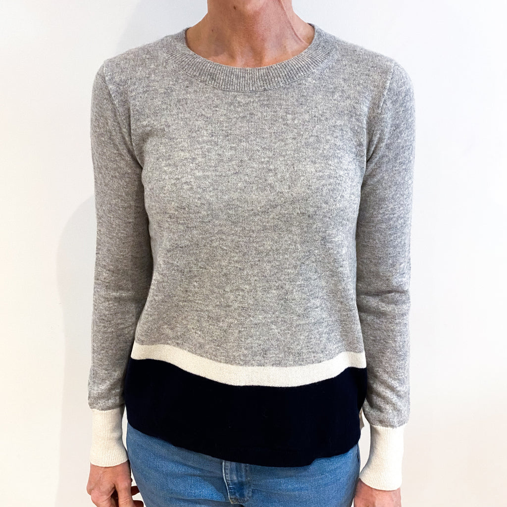 Smoke Grey Colour Block Cashmere Crew Neck Jumper Small