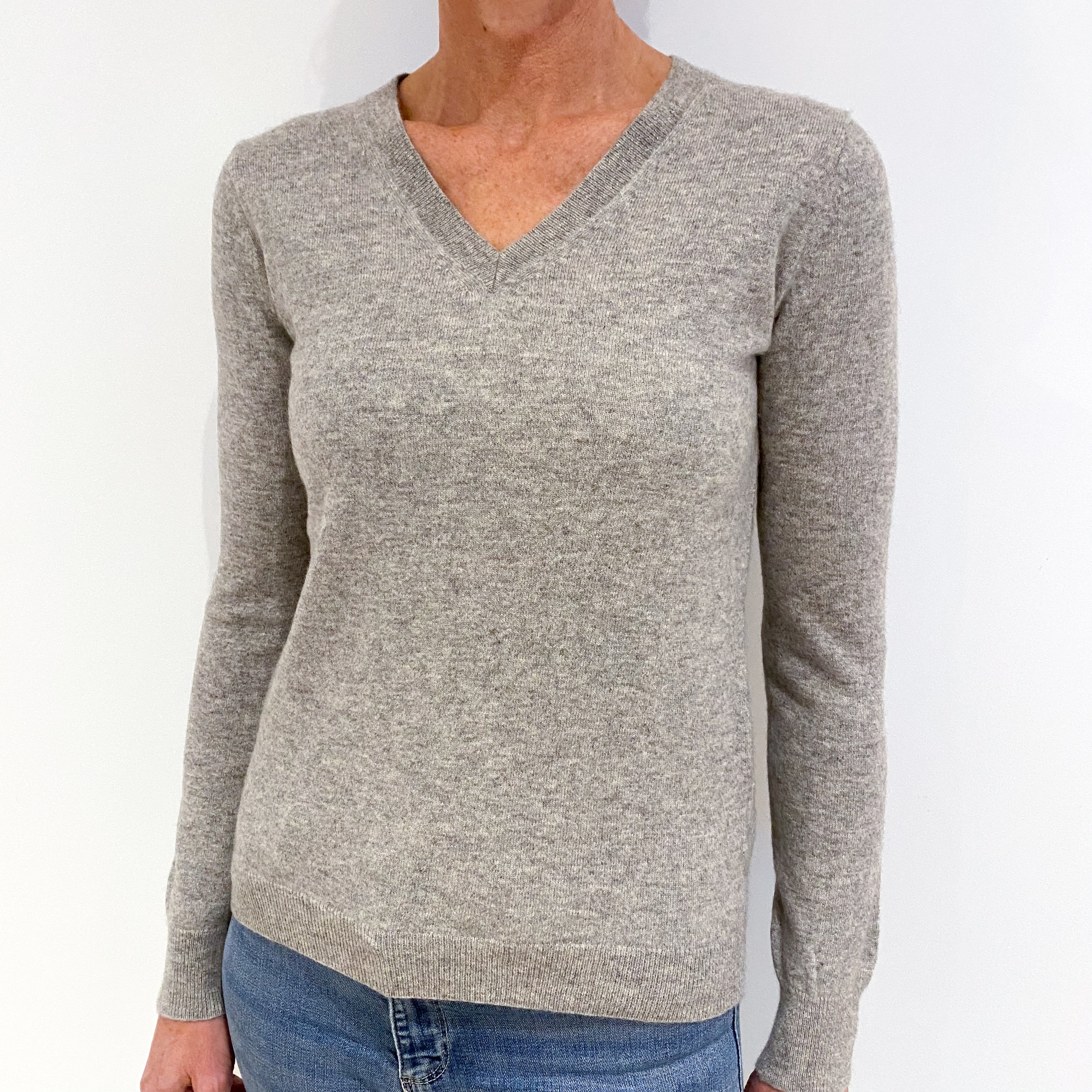 Smoke Grey Cashmere V-Neck Jumper Small