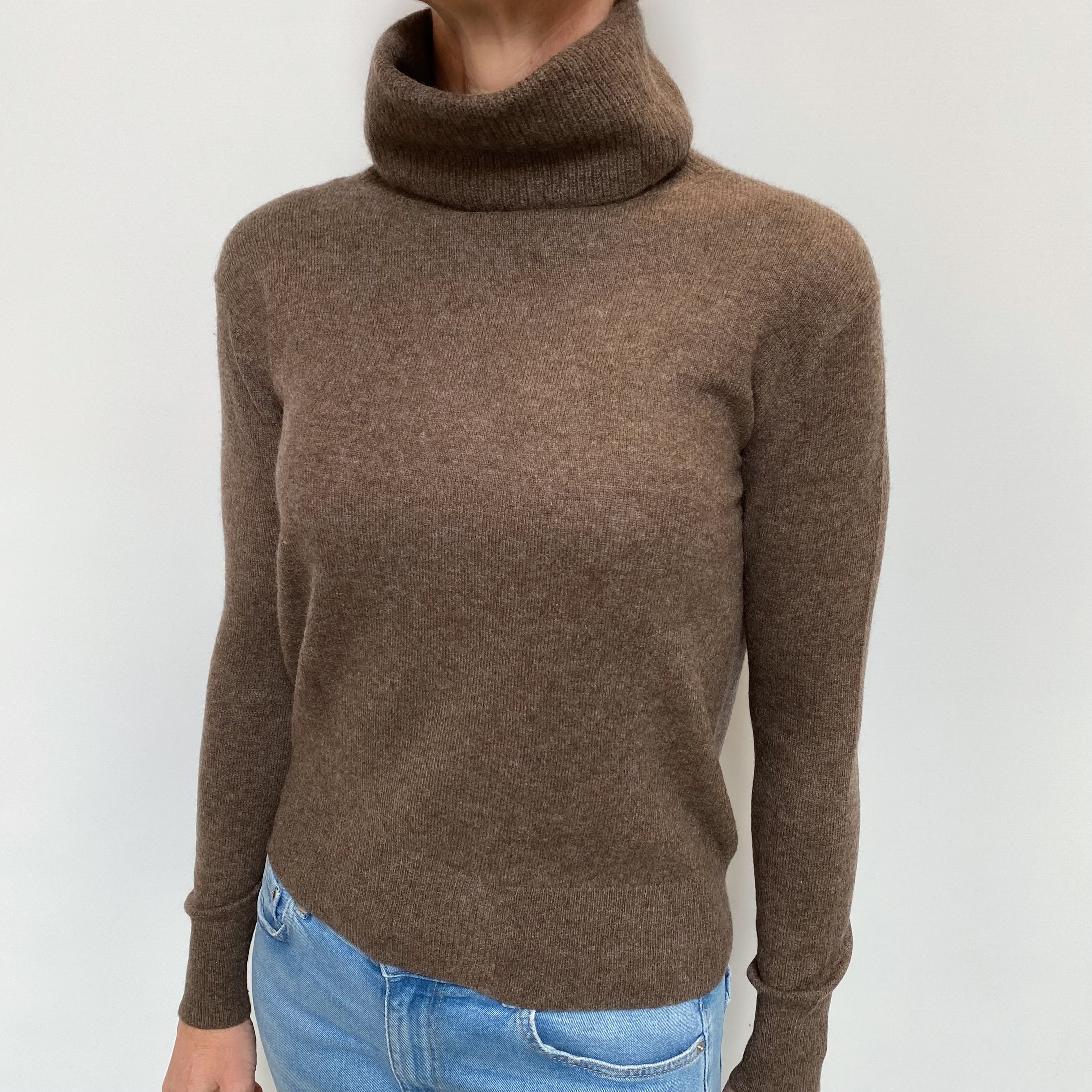 Muted Brown Cashmere Polo Neck Jumper Small