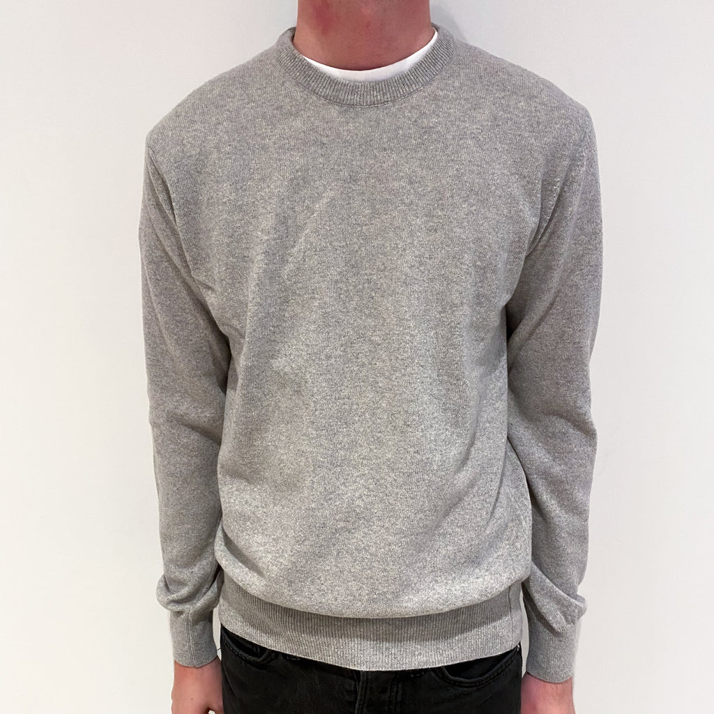 Men's New Italian Smoke Grey Cashmere Crew Neck Jumper Small
