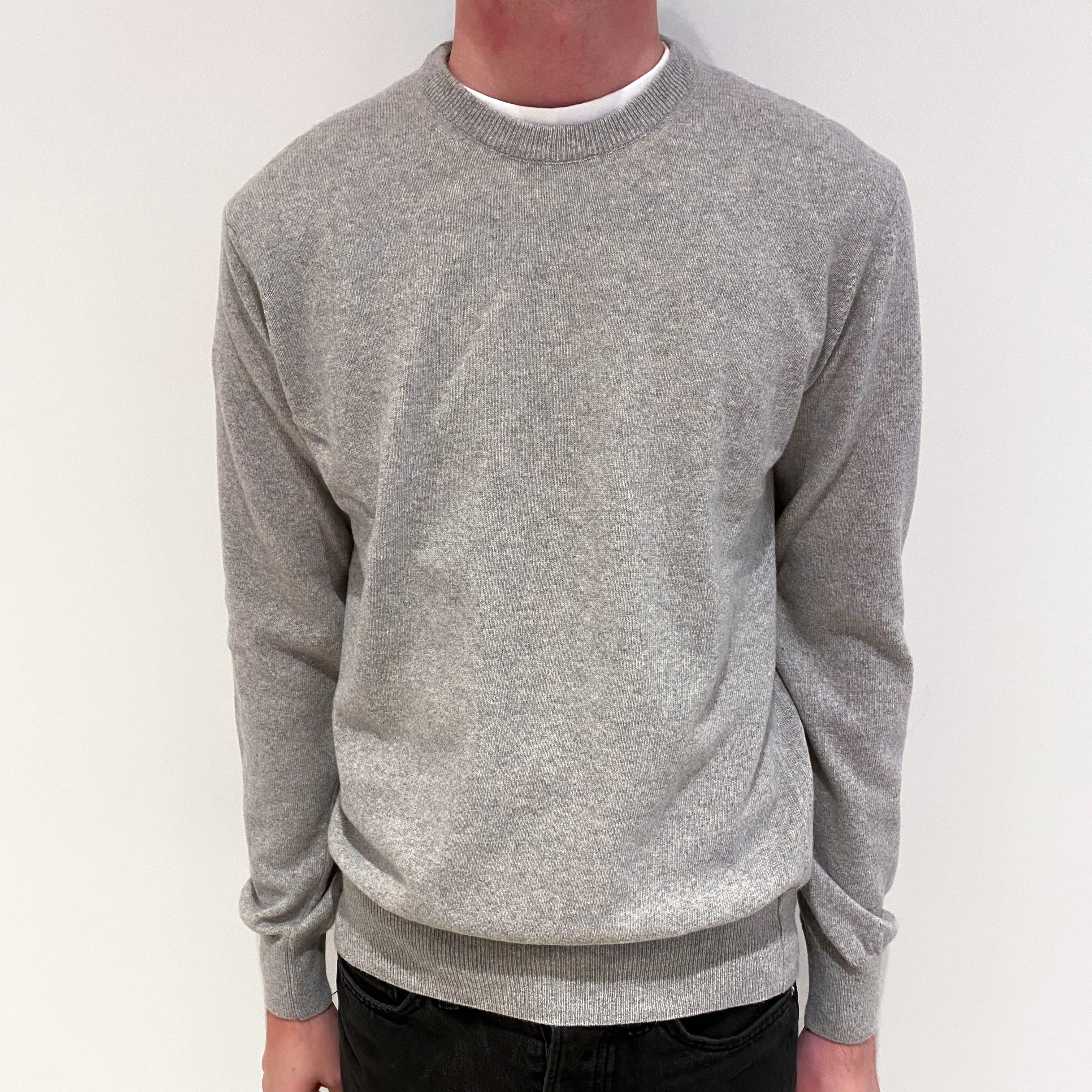 Men's New Italian Smoke Grey Cashmere Crew Neck Jumper Small