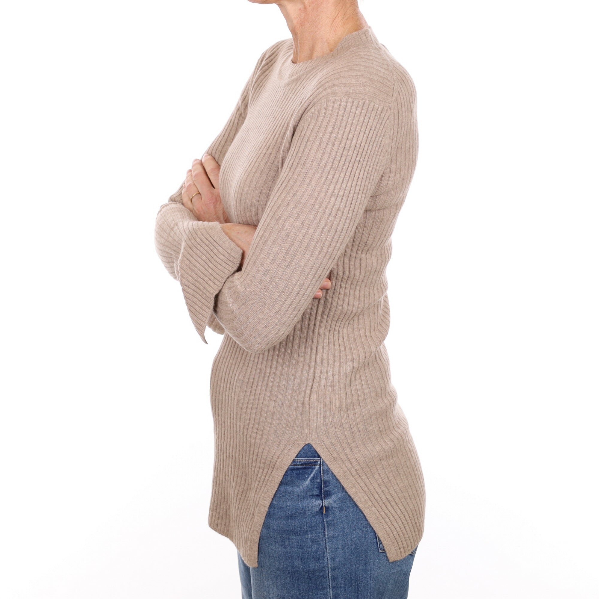Biscuit Beige Rib Cashmere Crew Neck Jumper Small