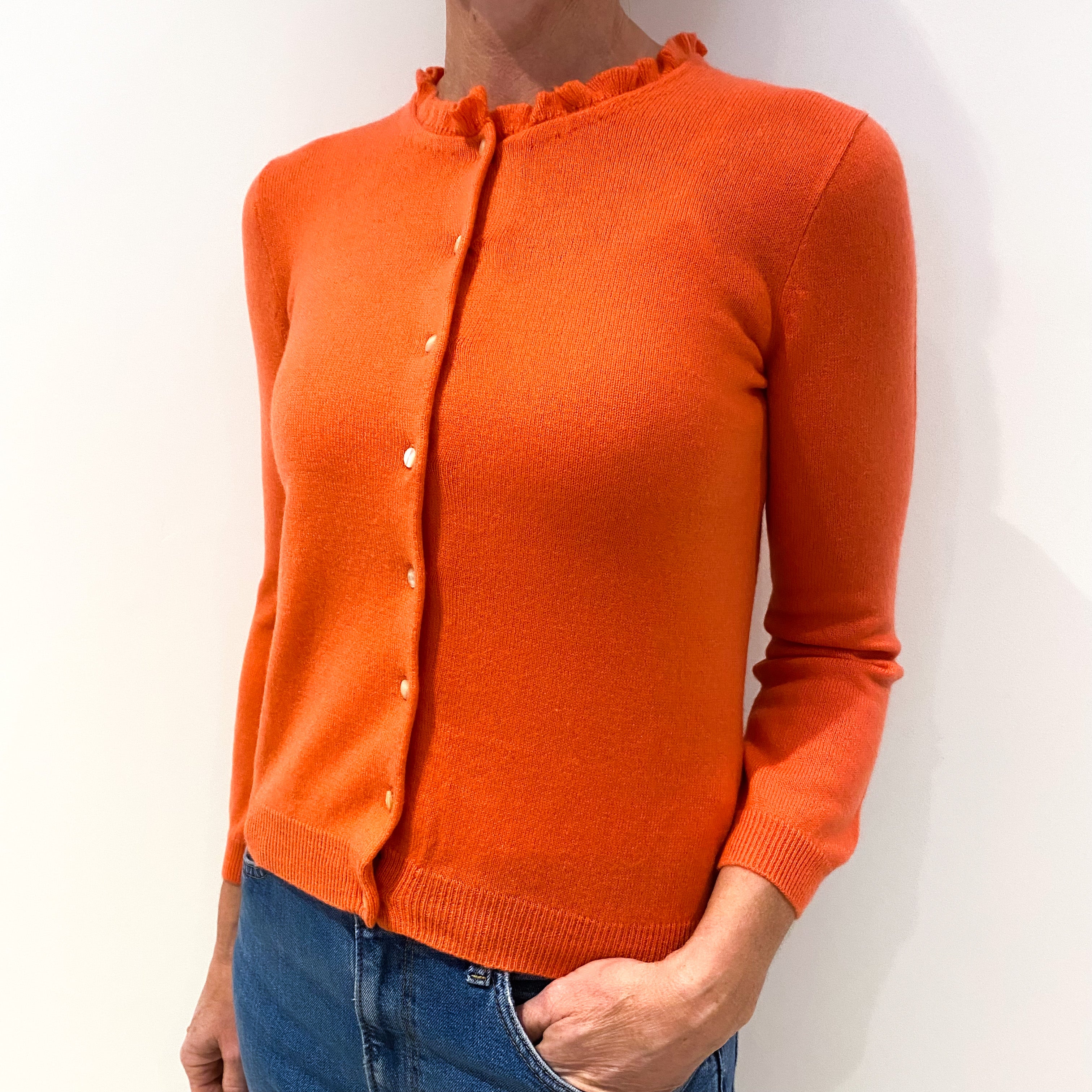 Coral Pink 3/4 Sleeved Cashmere Cardigan Small