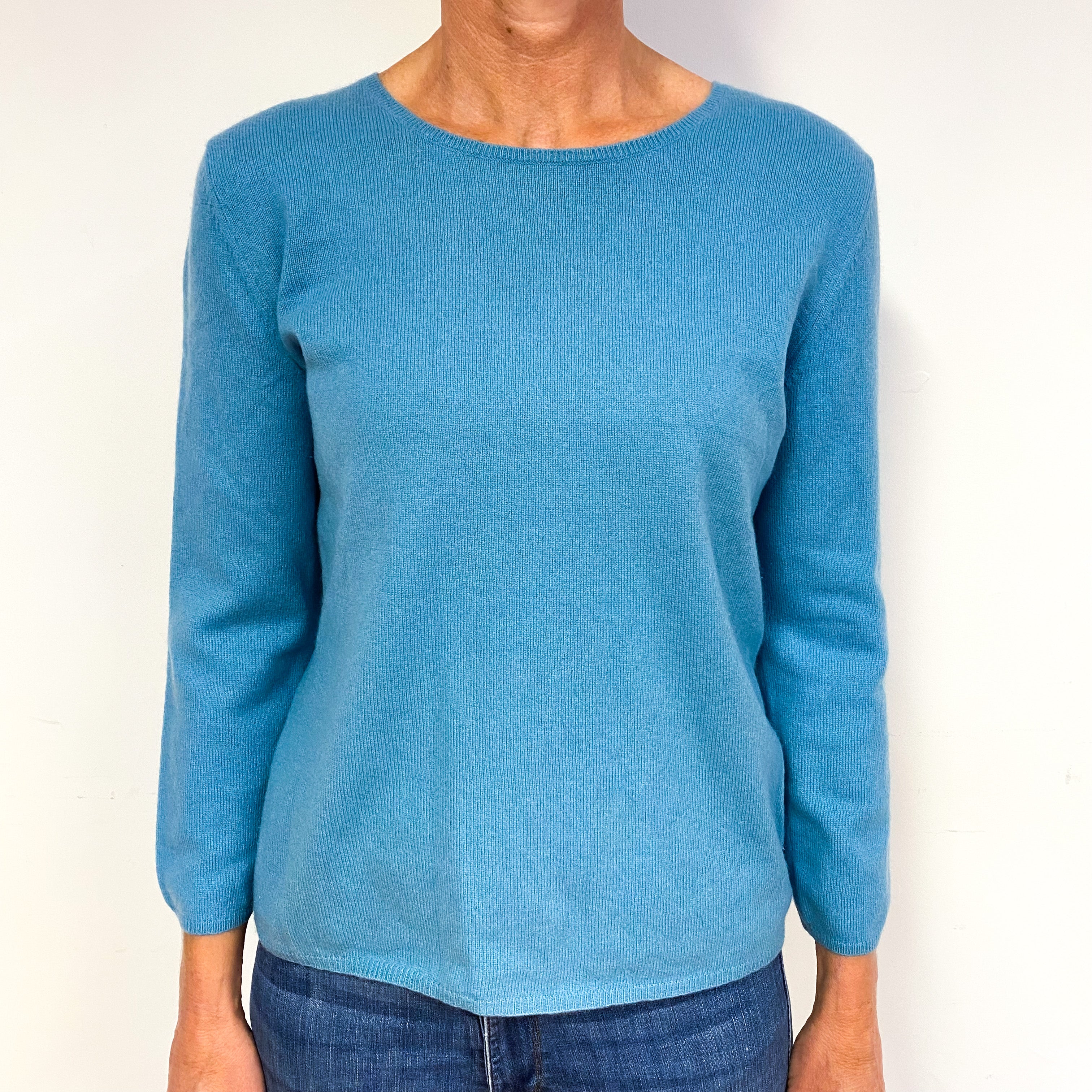 Duck Egg Blue Cashmere Crew Neck Jumper Medium