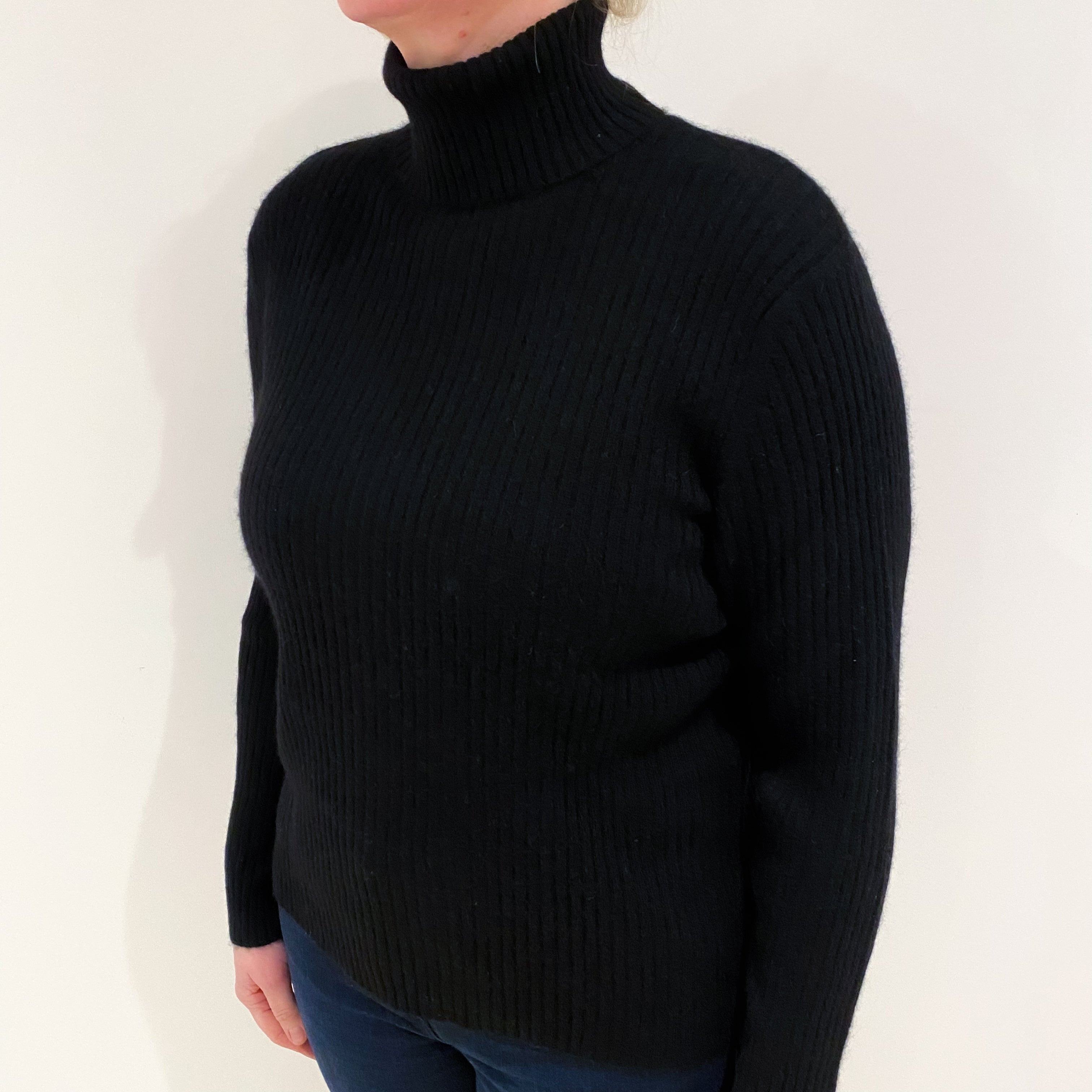 Black Cashmere Polo Neck Jumper Large