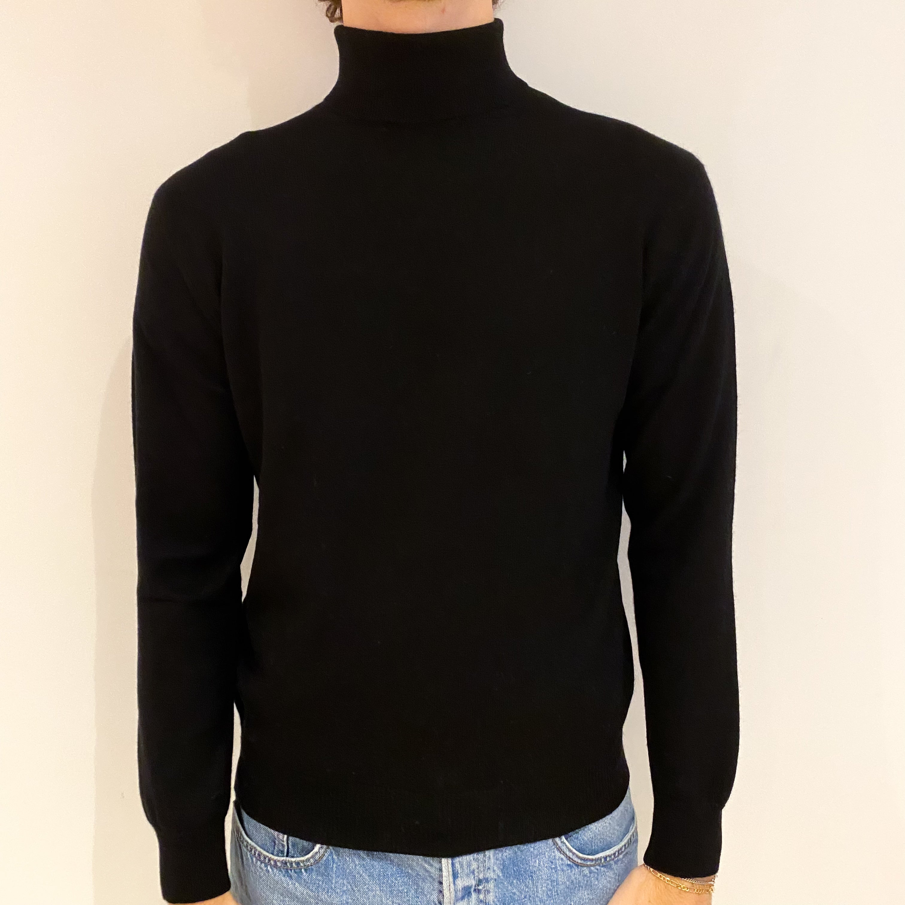 Men's Black Cashmere Polo Neck Jumper Medium