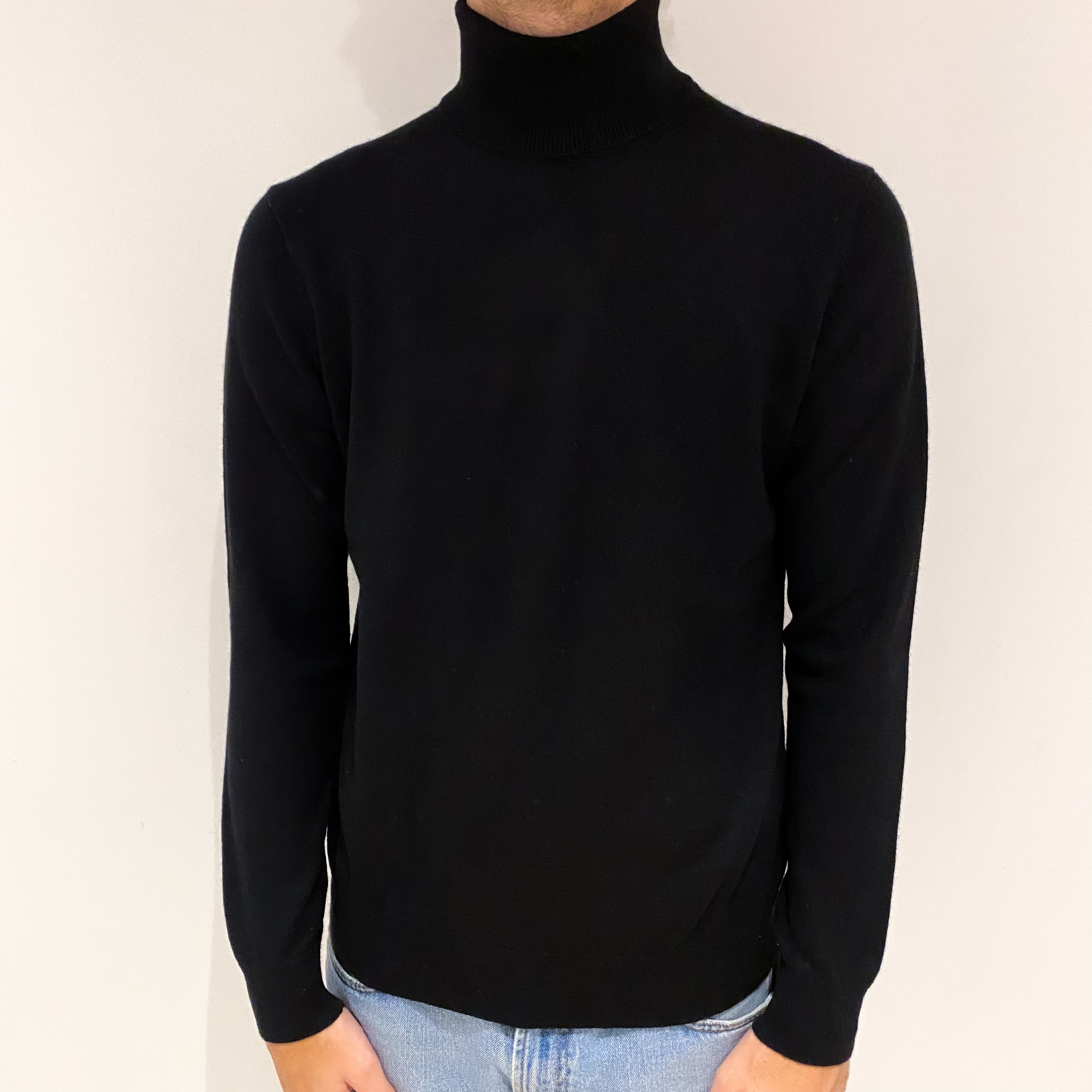 Men's Black Cashmere Polo Neck Jumper Large