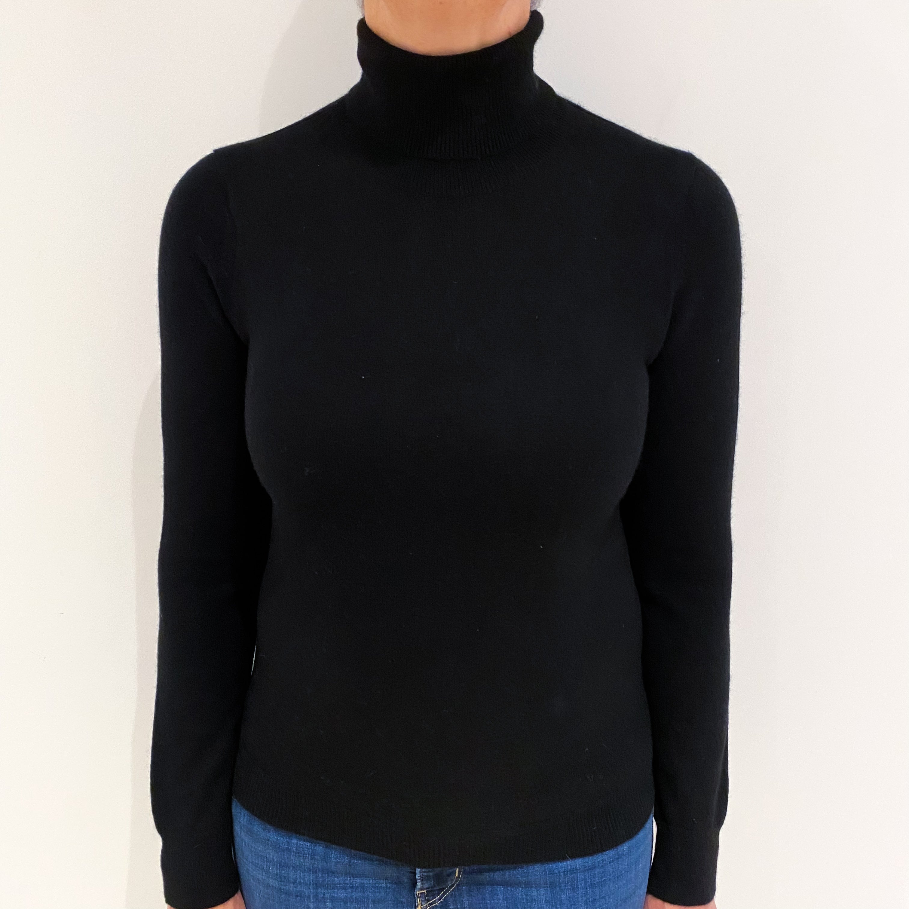 Black Cashmere Polo Neck Jumper Medium