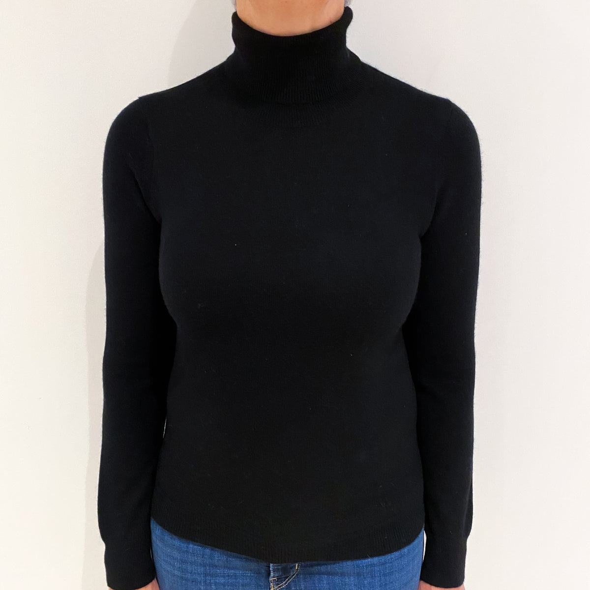 Black Cashmere Polo Neck Jumper Medium