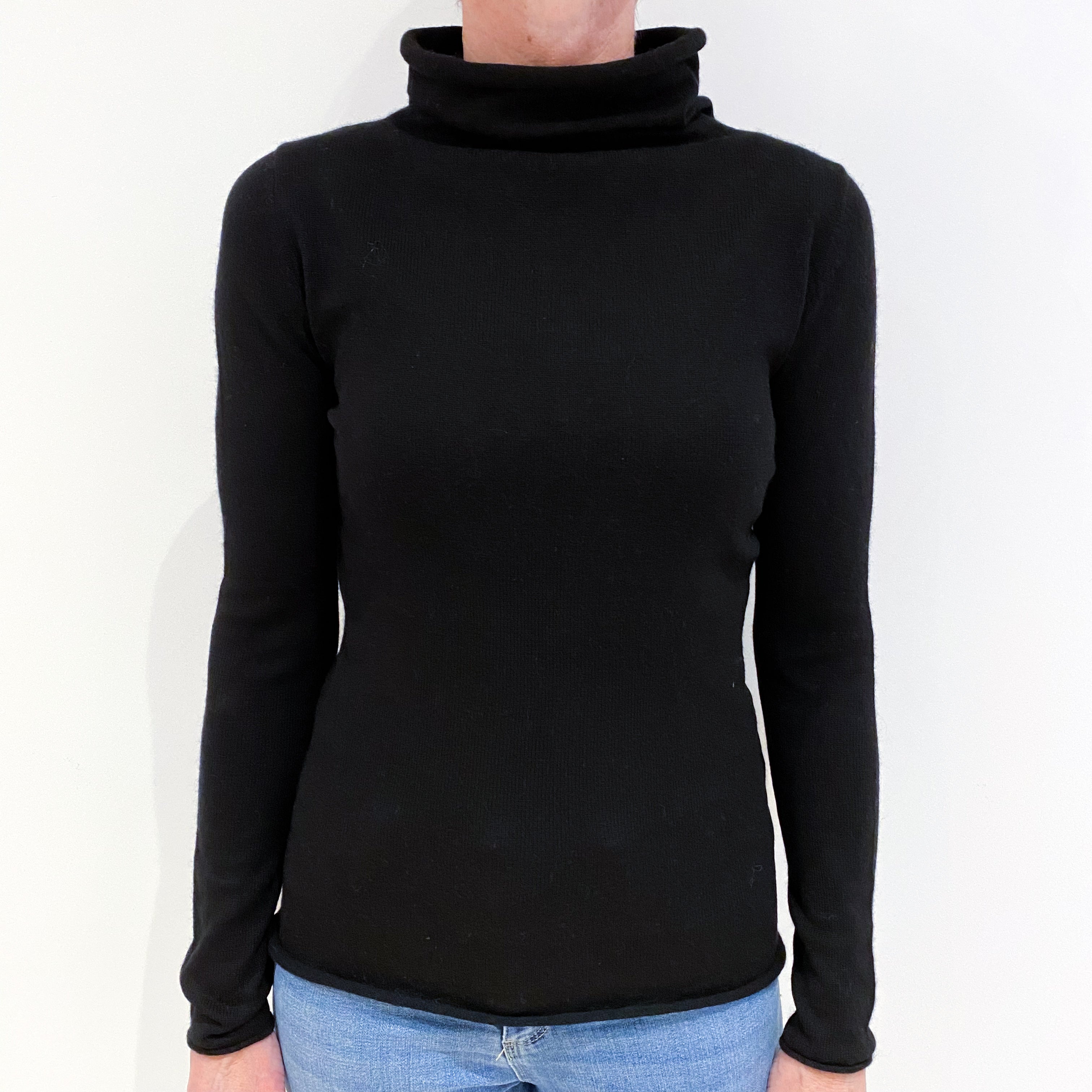 Black Cashmere Funnel Neck Jumper Small