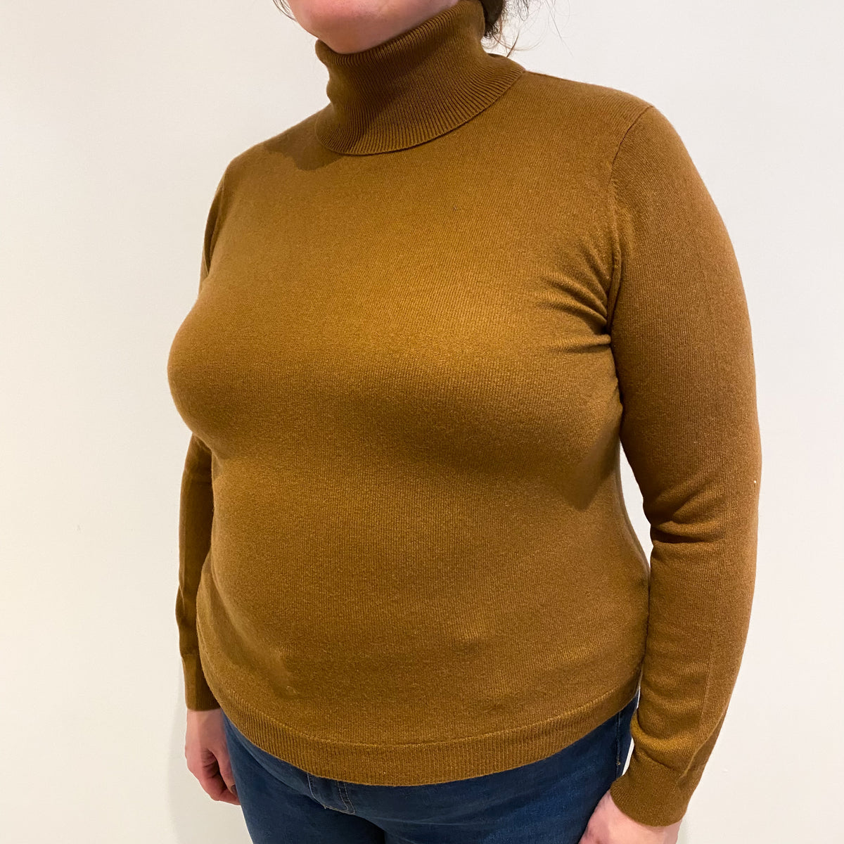Cinnamon Brown Cashmere Polo Neck Jumper Extra Large