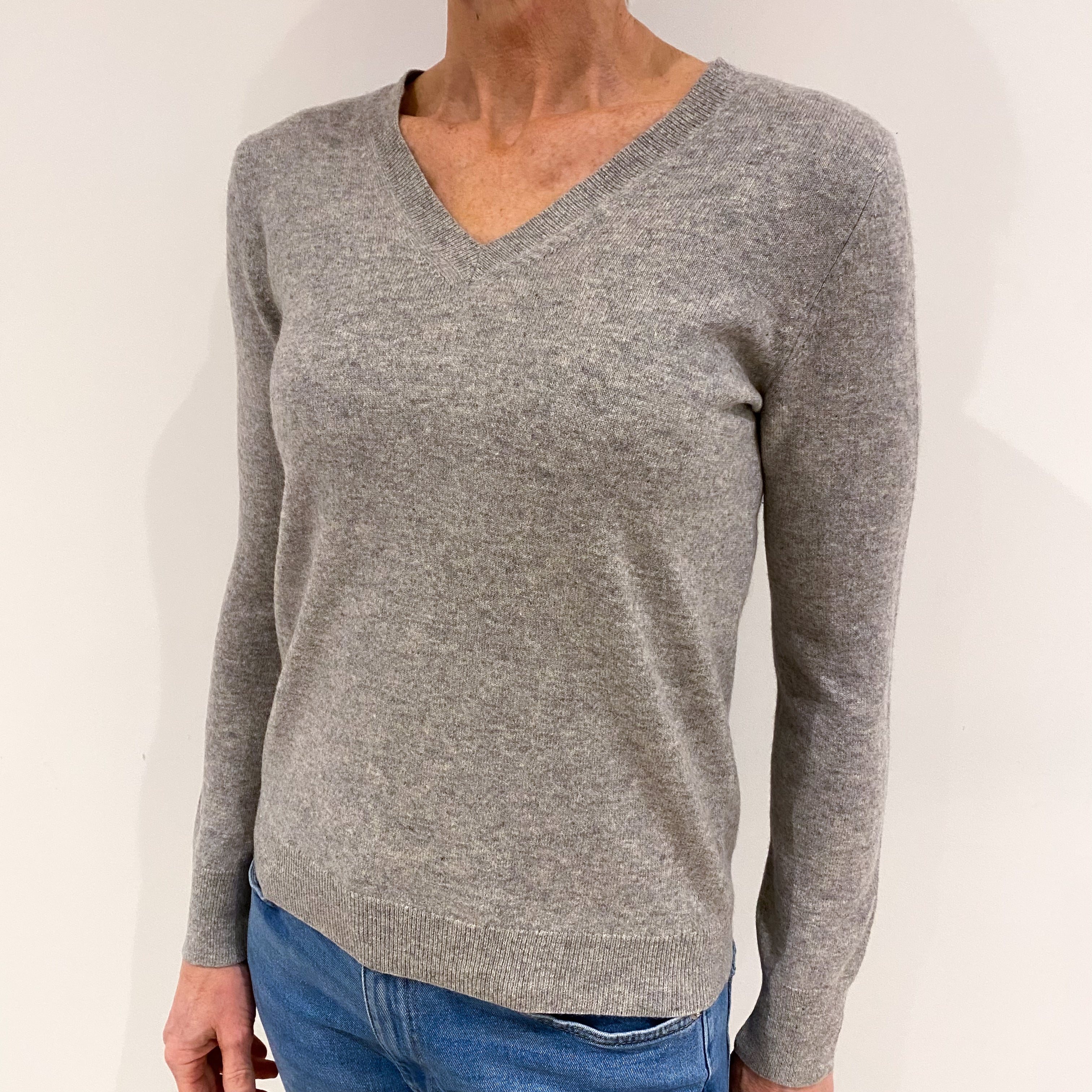Smoke Grey Cashmere V Neck Jumper Small