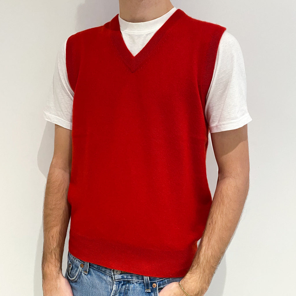 Men's Scarlet Red Cashmere V-Neck Tank Top Large