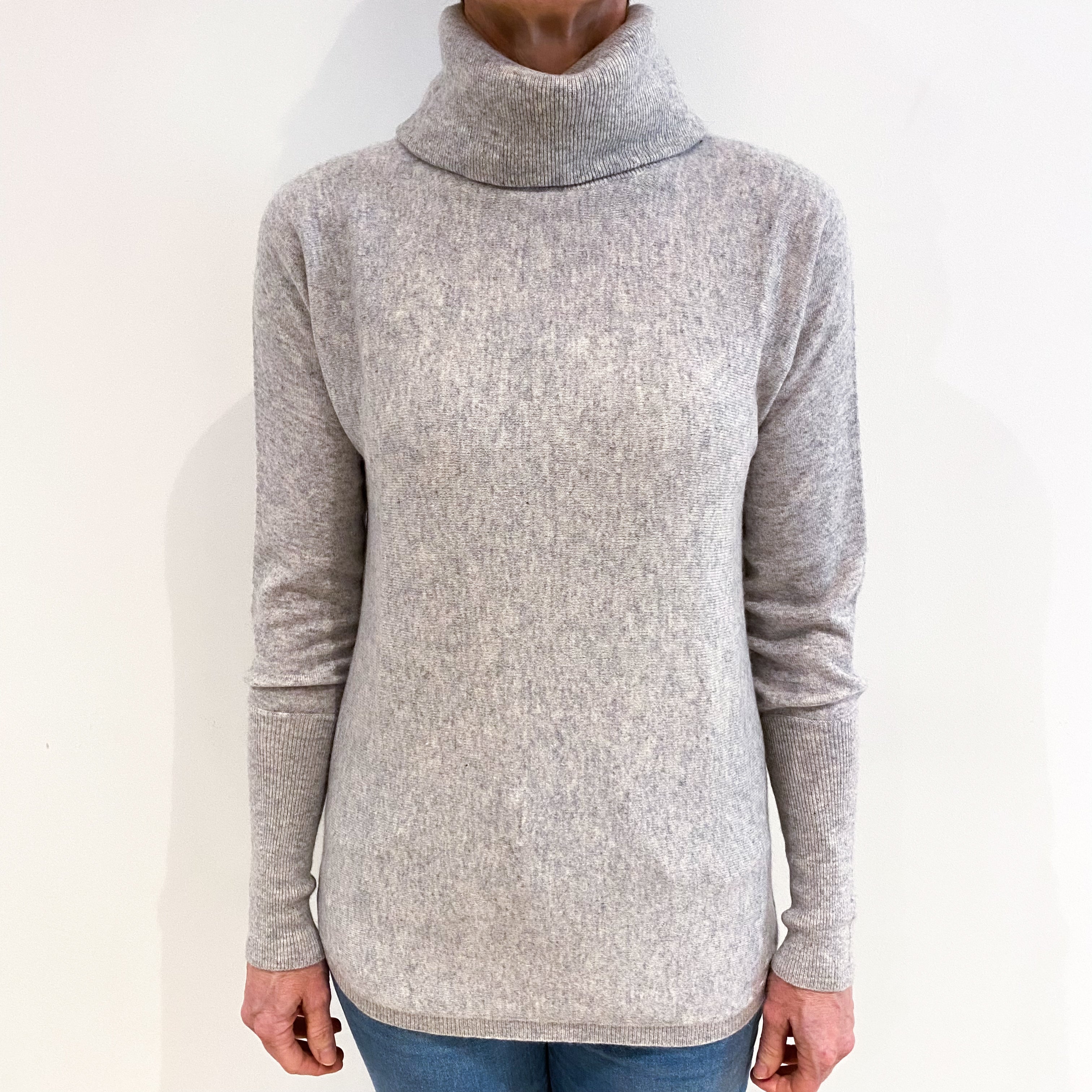 Mist Grey Cashmere Batwing Polo Neck Jumper Small