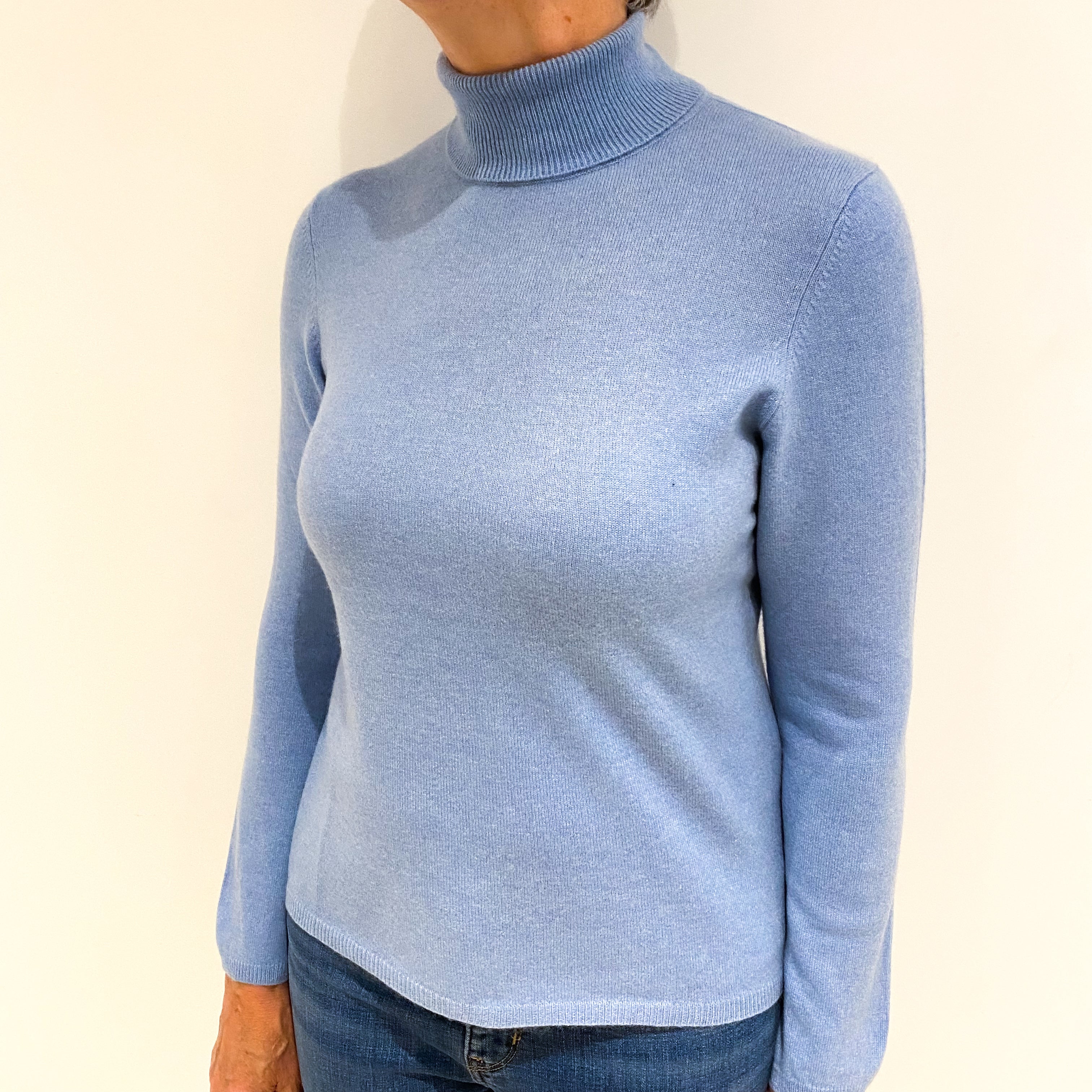 Sky Blue Cashmere Polo Neck Jumper Medium