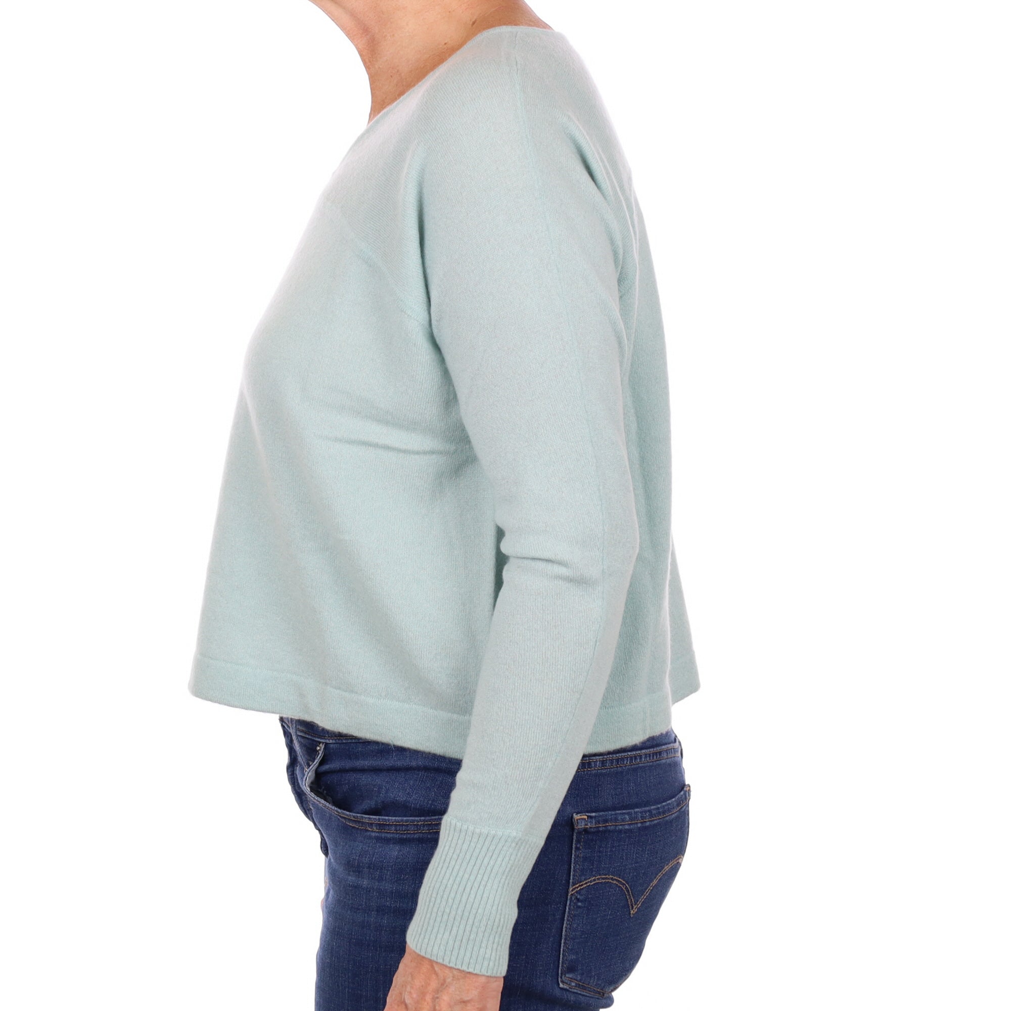 Vince Mint Green Cashmere Boxy V Neck Jumper Medium