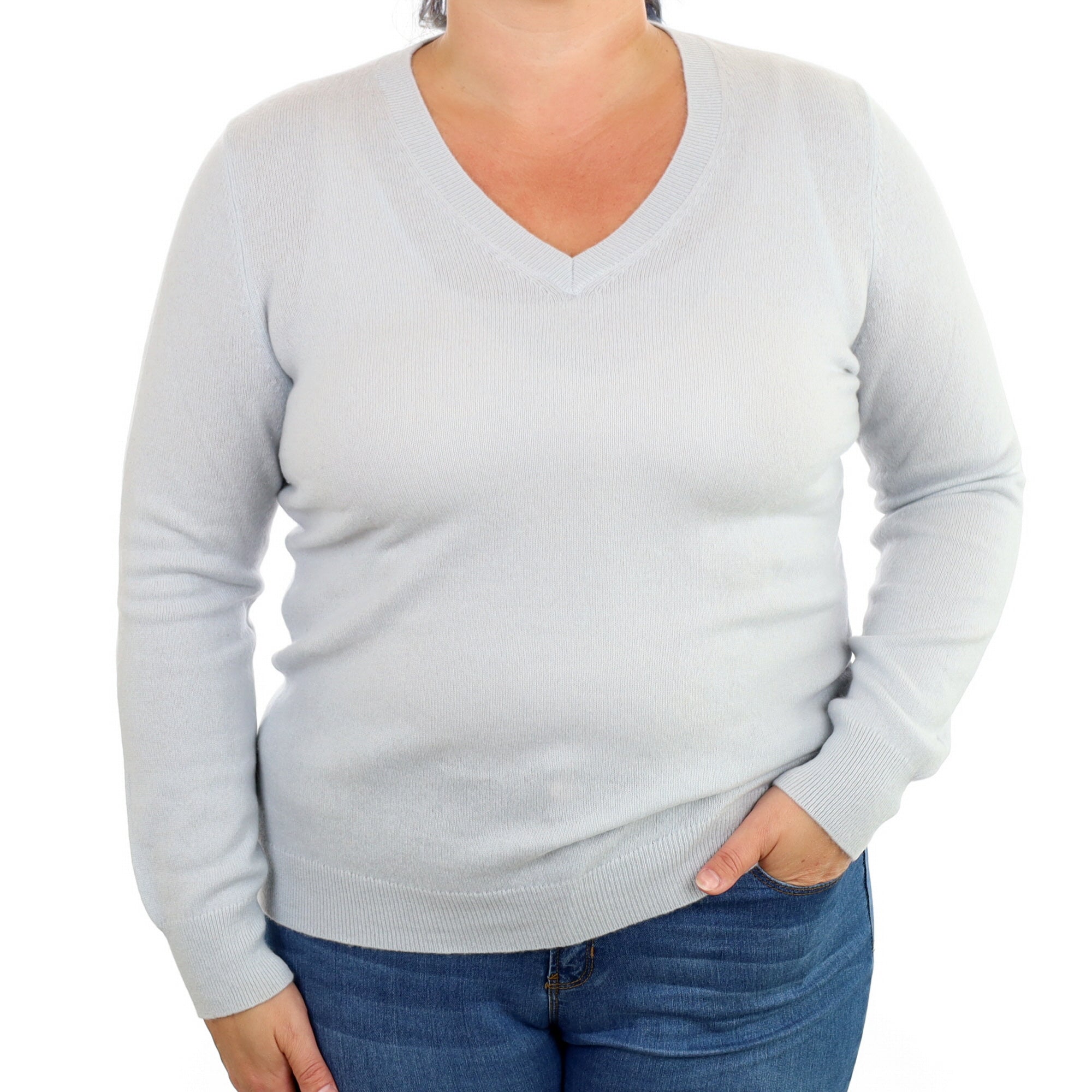 Opal Blue Cashmere V Neck Jumper Large