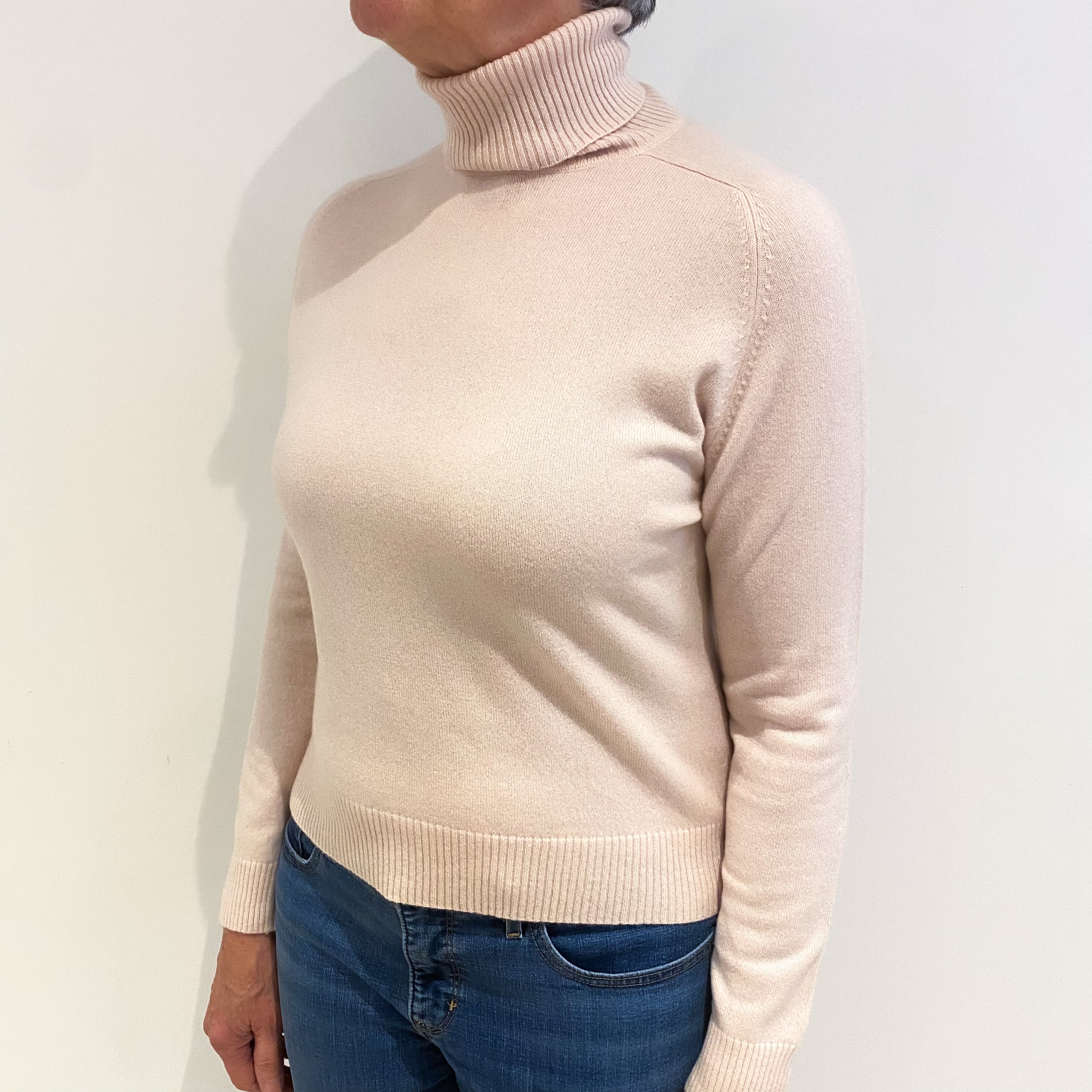 Shell Pink Cashmere Polo Neck Jumper Medium