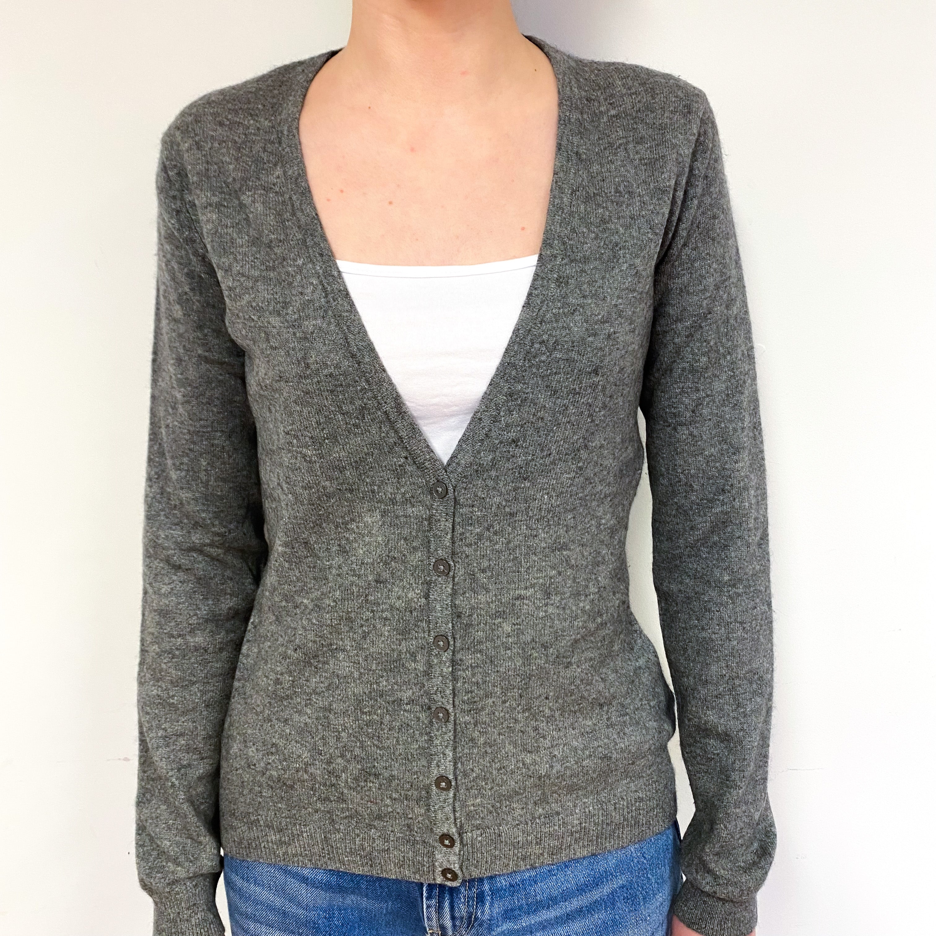 Steel Grey Cashmere V-Neck Cardigan Extra Small