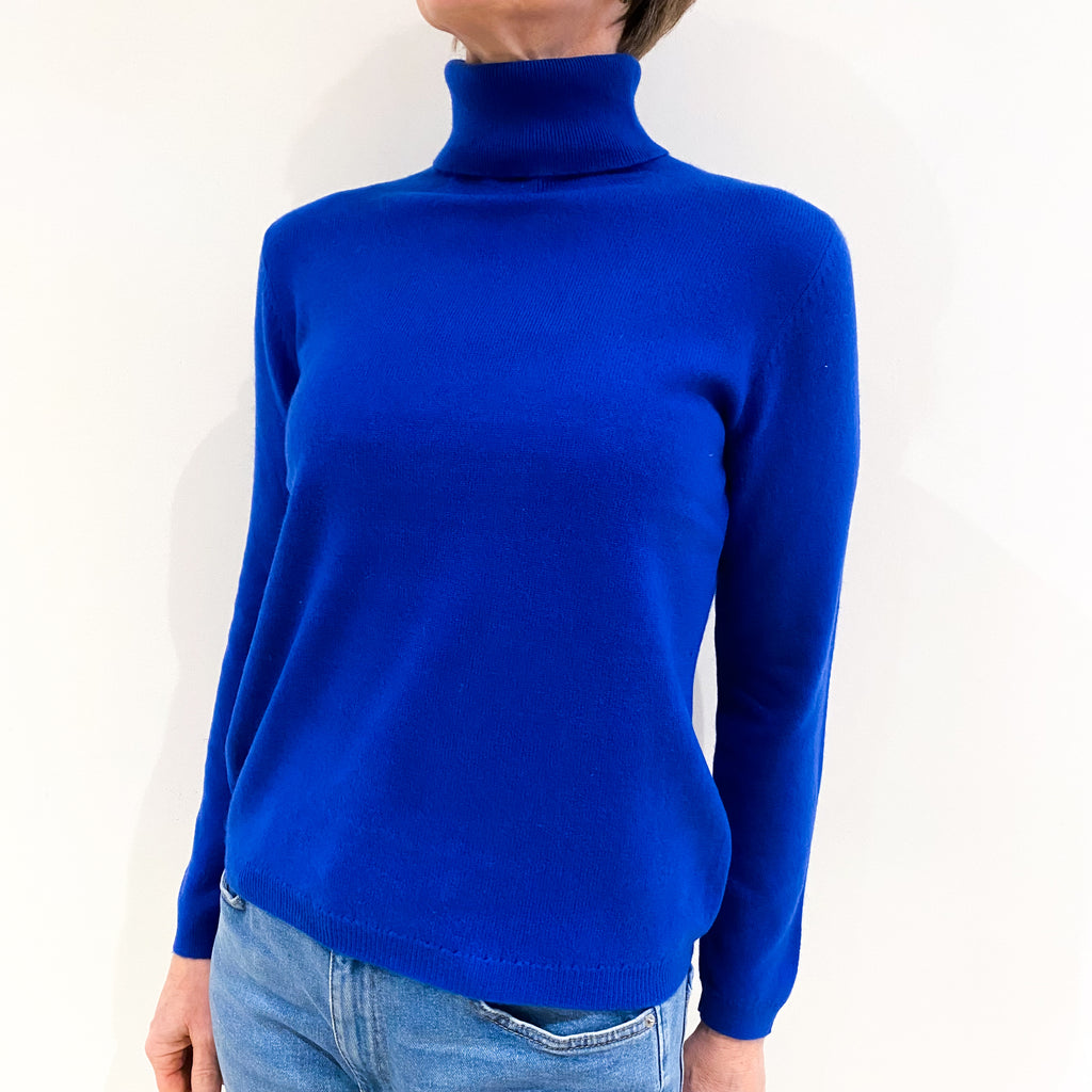 Cobalt Blue Cashmere Polo Neck Jumper Small