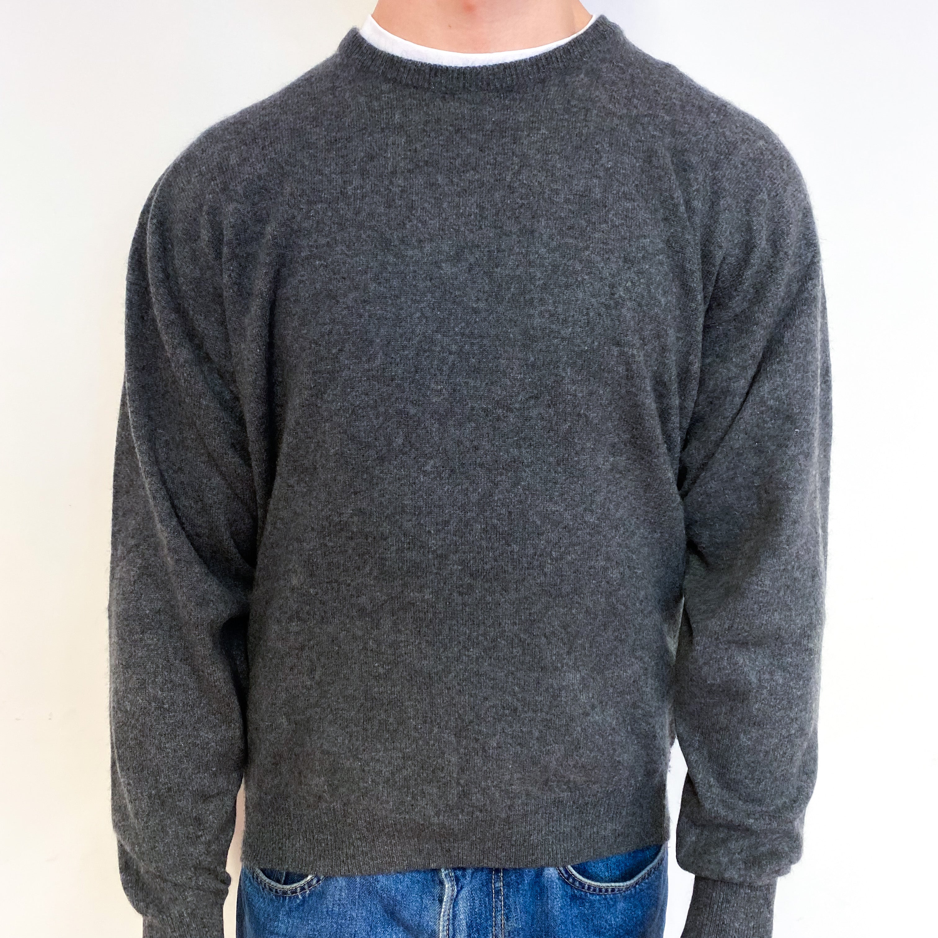 Men's Slate Grey Cashmere Crew Neck Jumper Small