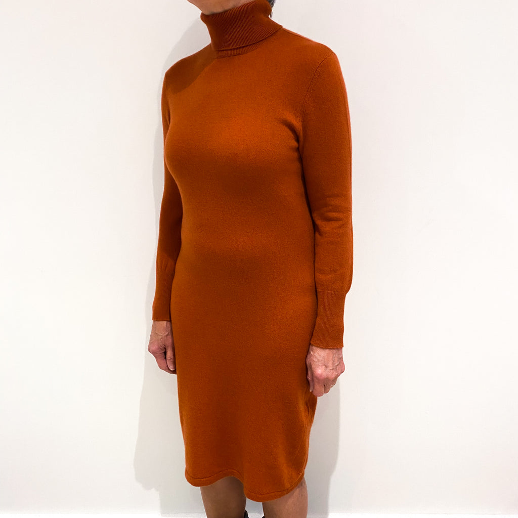 Burnt Orange Cashmere Polo Neck Dress Medium