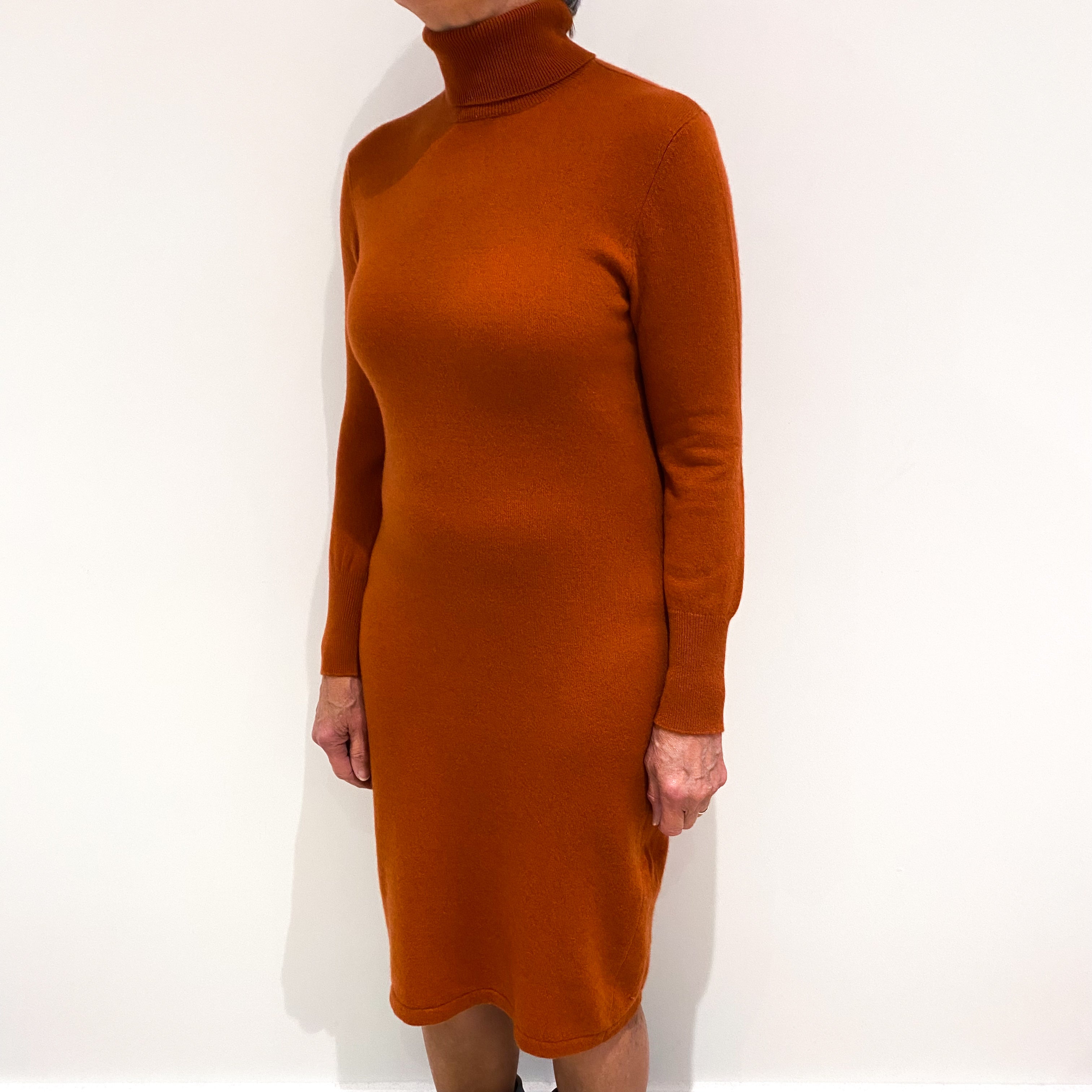 Burnt Orange Cashmere Polo Neck Dress Medium