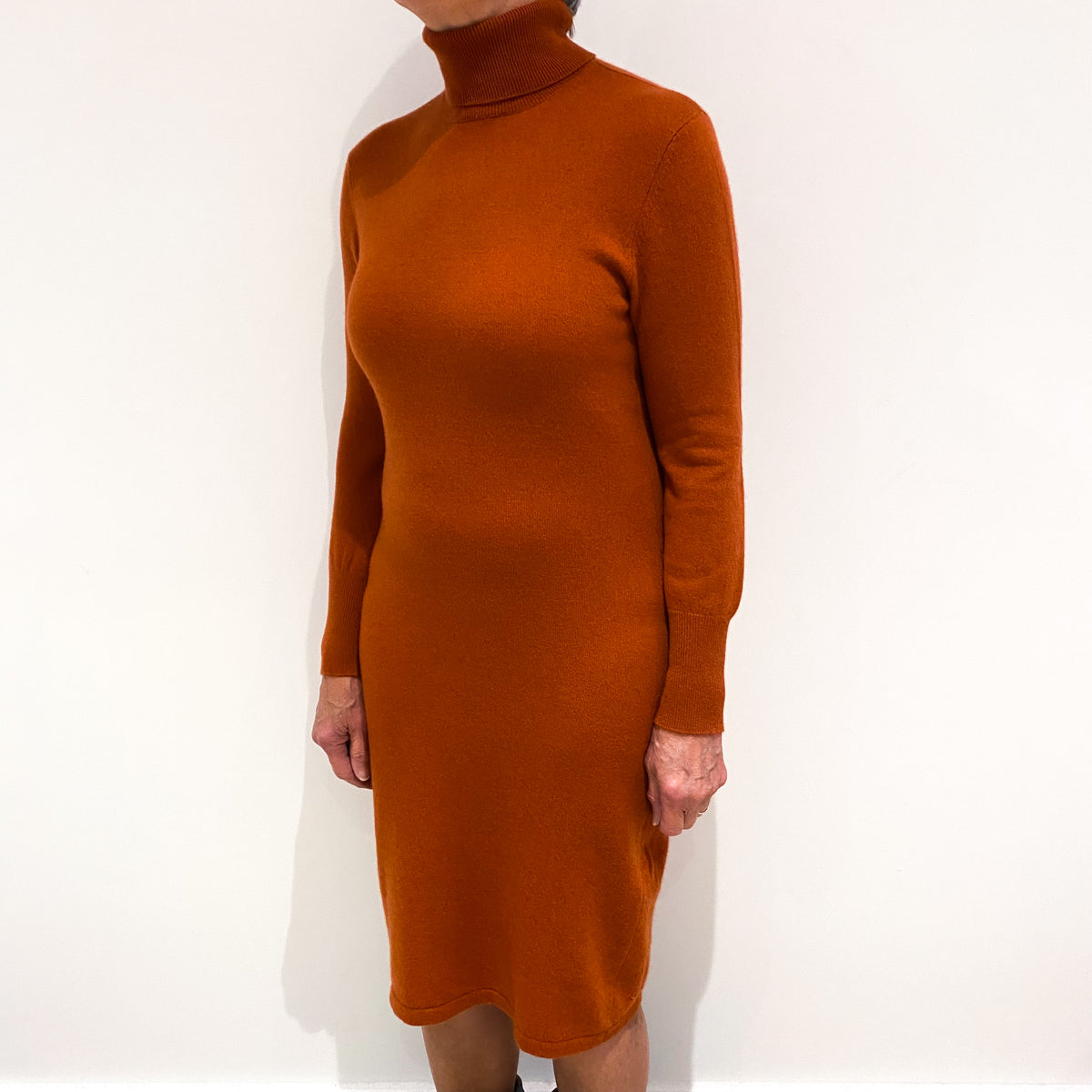 Burnt Orange Cashmere Polo Neck Dress Medium