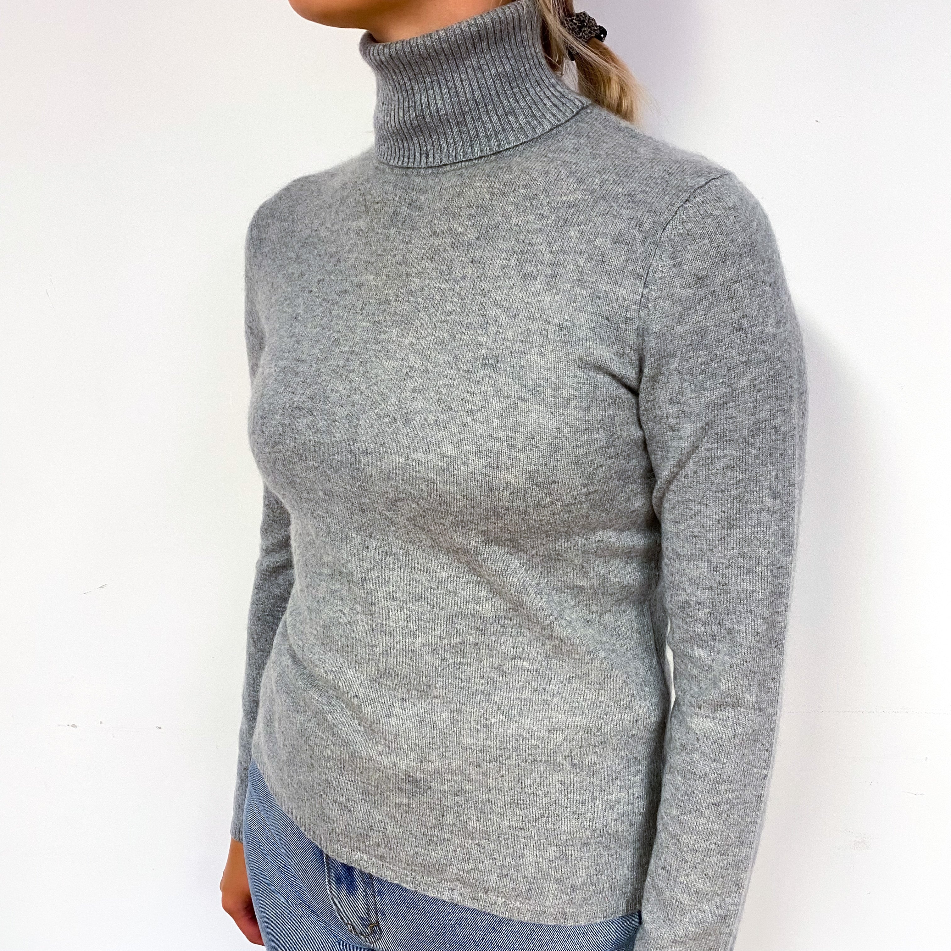 Smoke Grey Cashmere Polo Neck Jumper Small