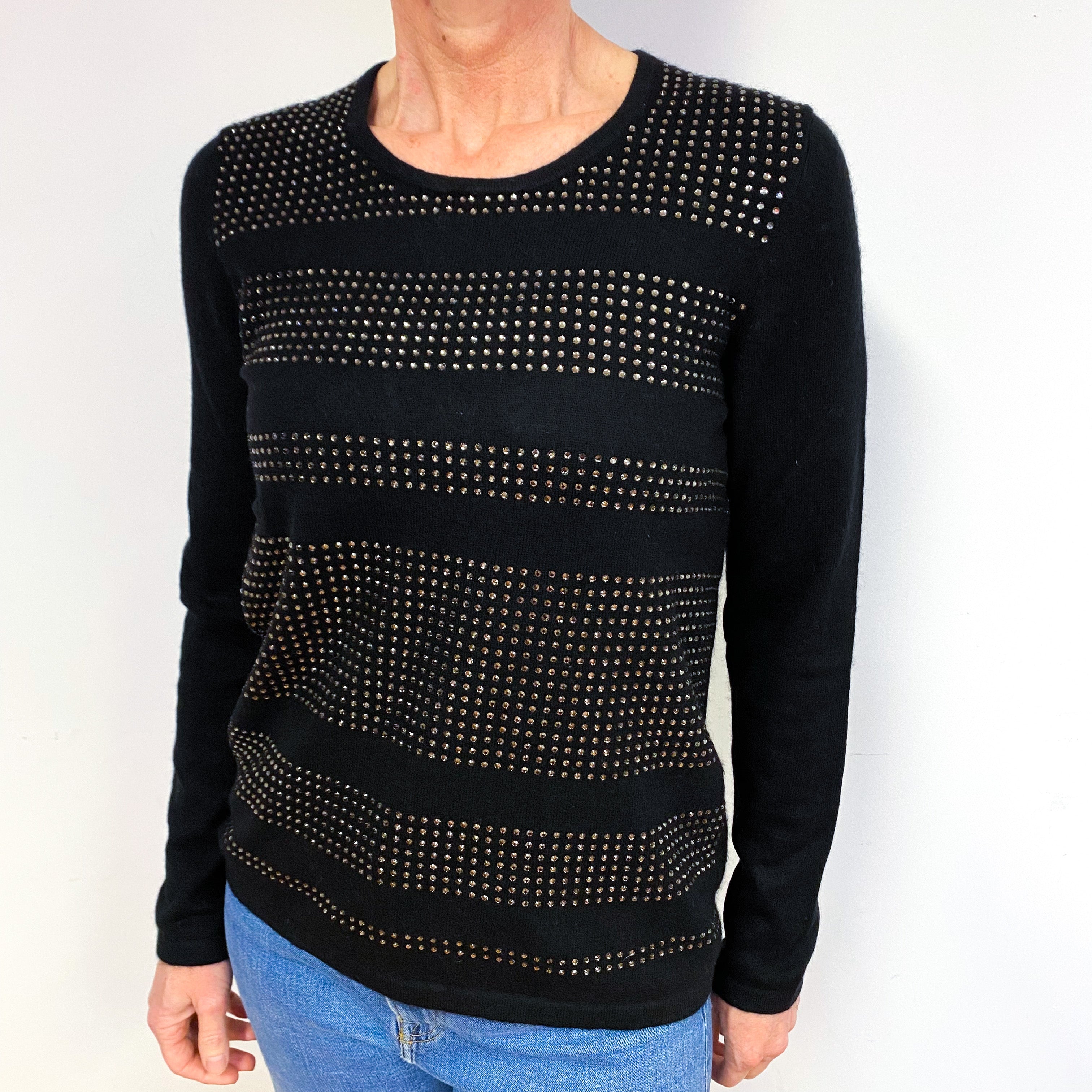 Black Diamanté Cashmere Crew Neck Jumper Medium