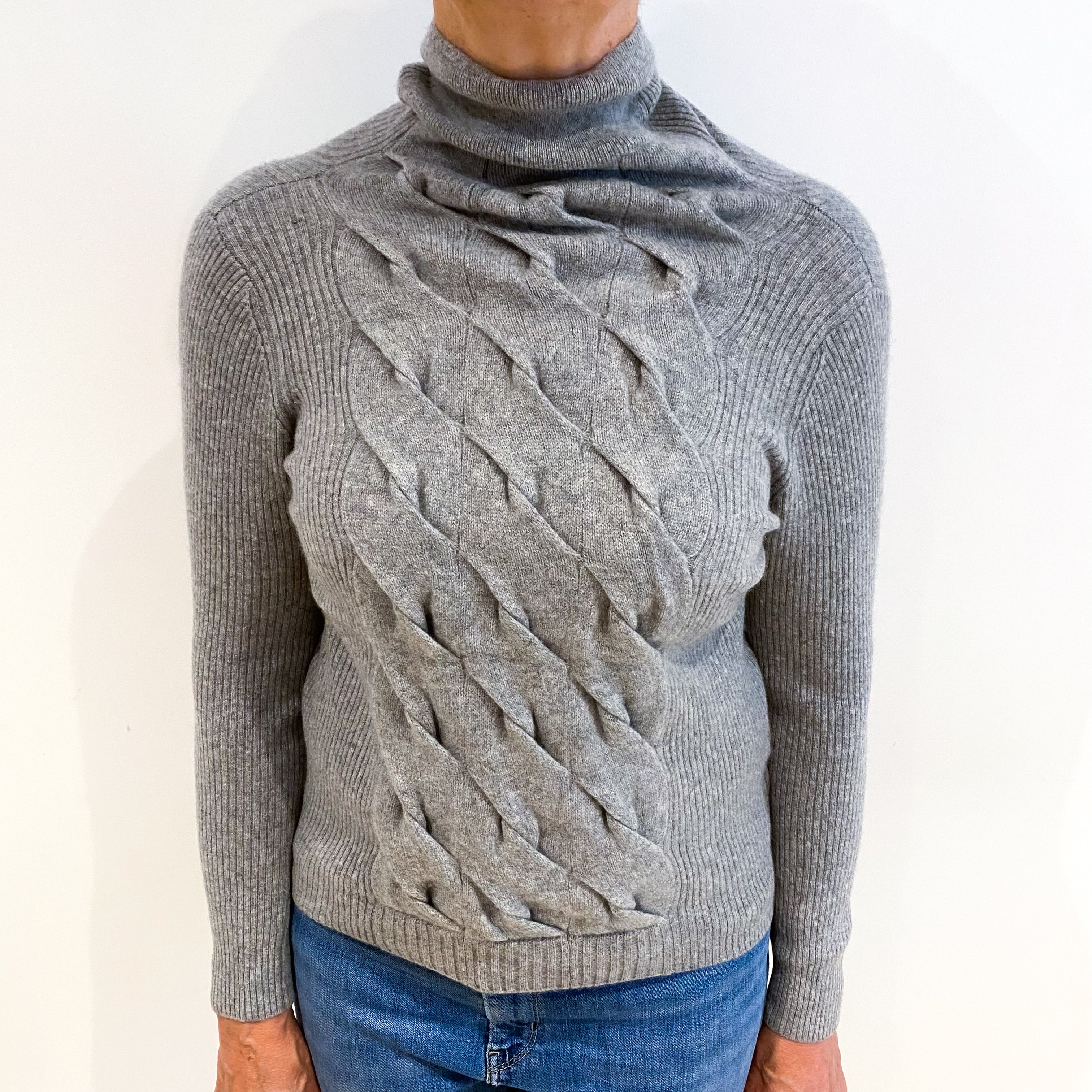 Smoke Grey Cashmere Polo Neck Jumper Medium