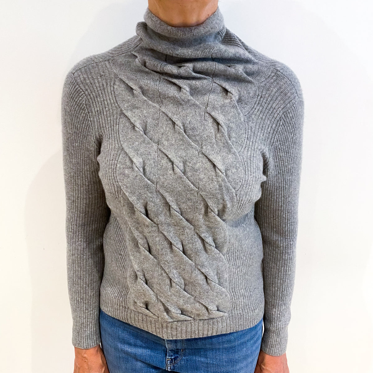Smoke Grey Cashmere Polo Neck Jumper Medium