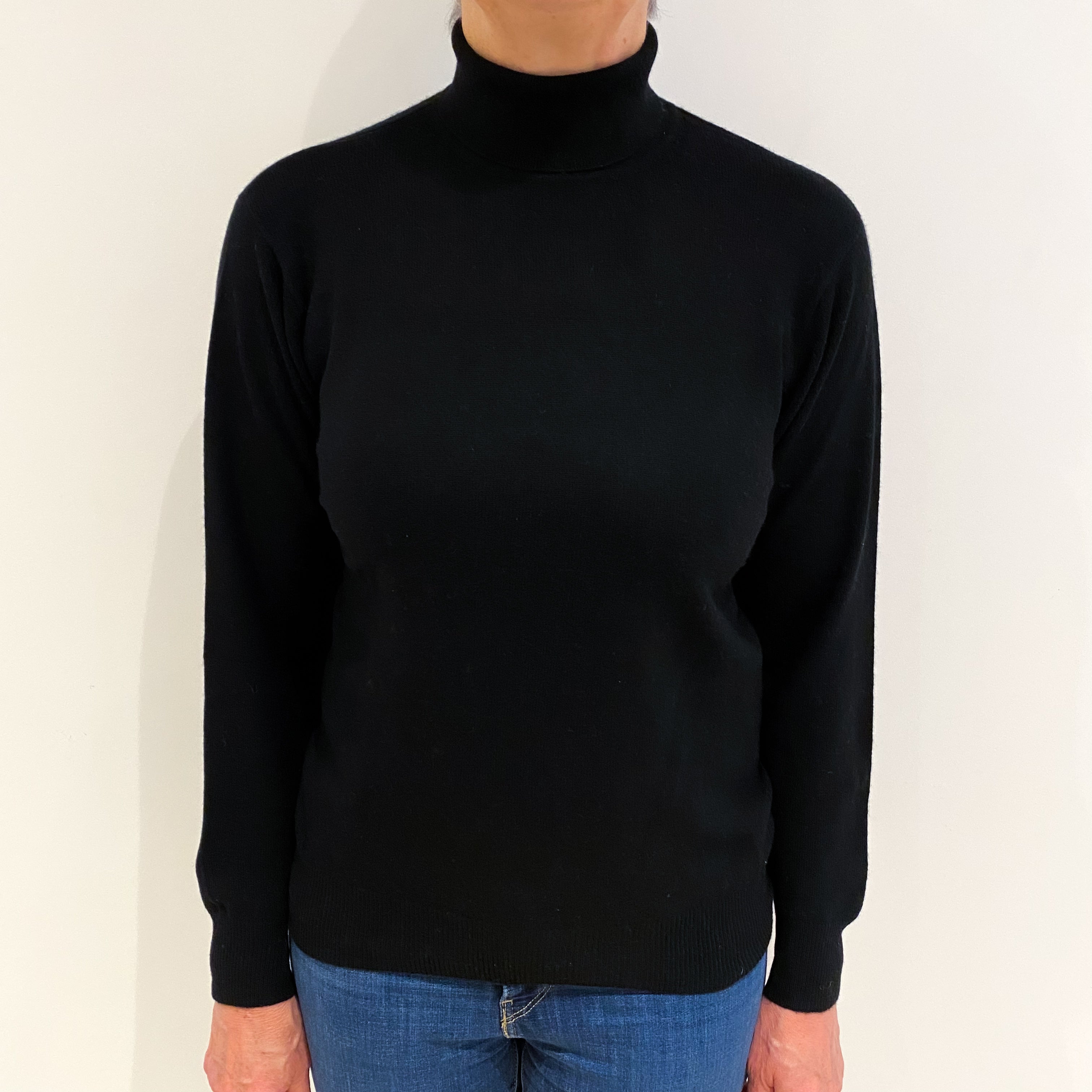 Black Cashmere Polo Neck Jumper Medium