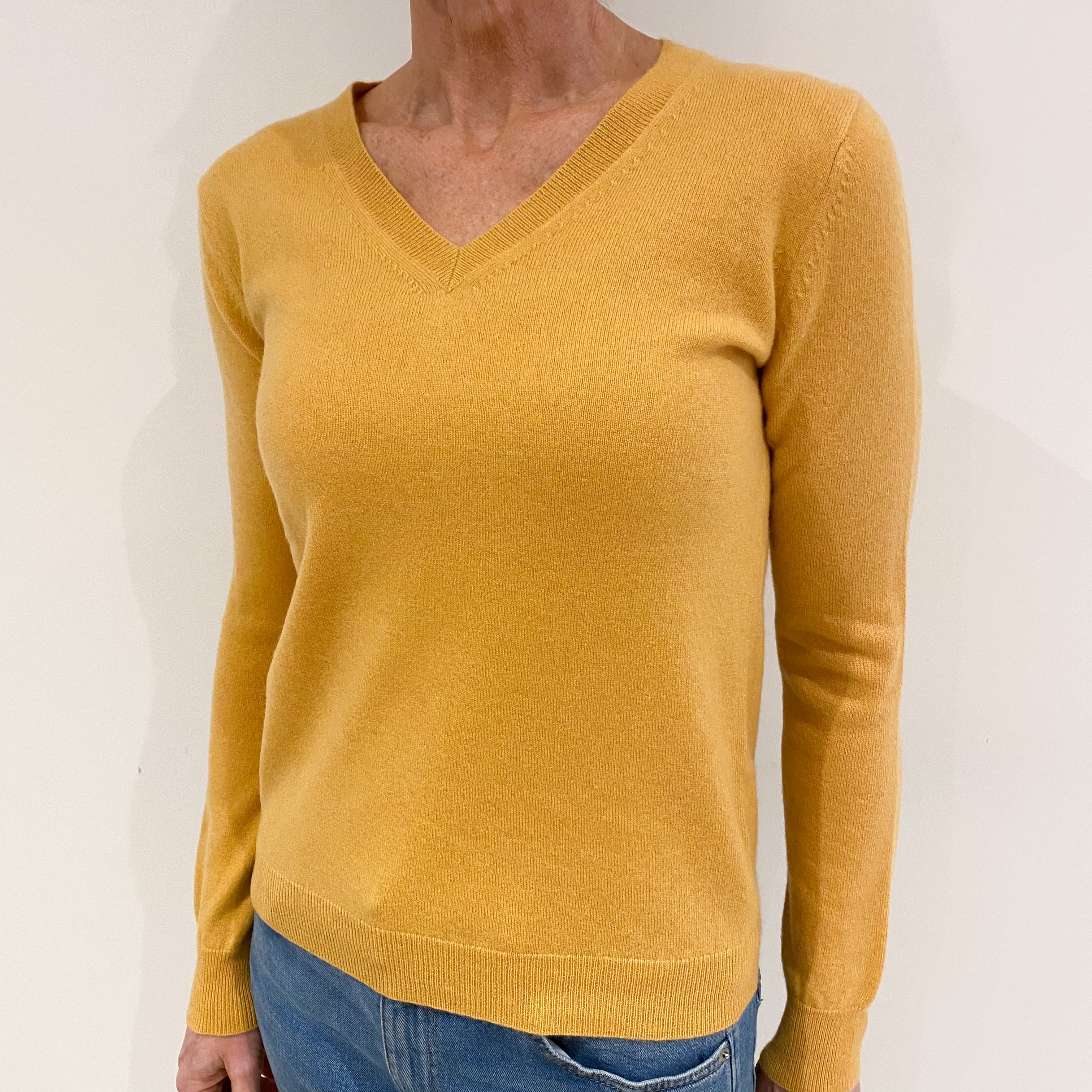 Marigold Yellow Cashmere V Neck Jumper Small
