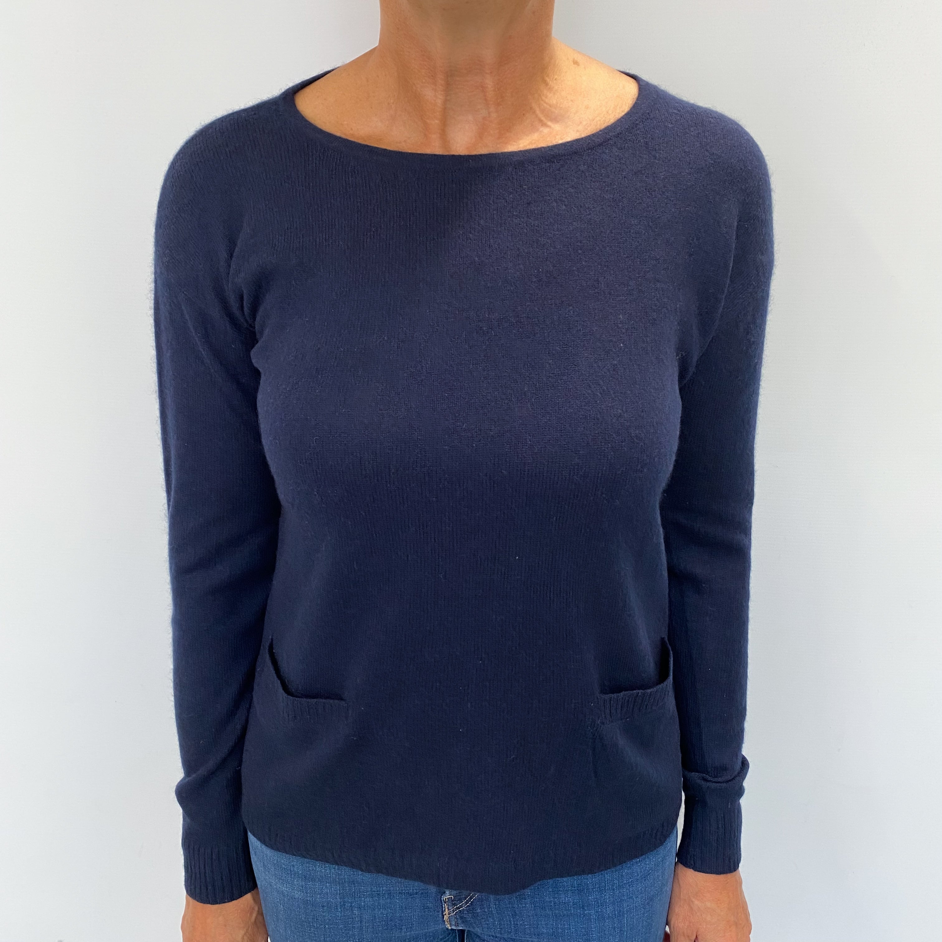 Midnight Navy Blue Cashmere Crew Neck Jumper Medium